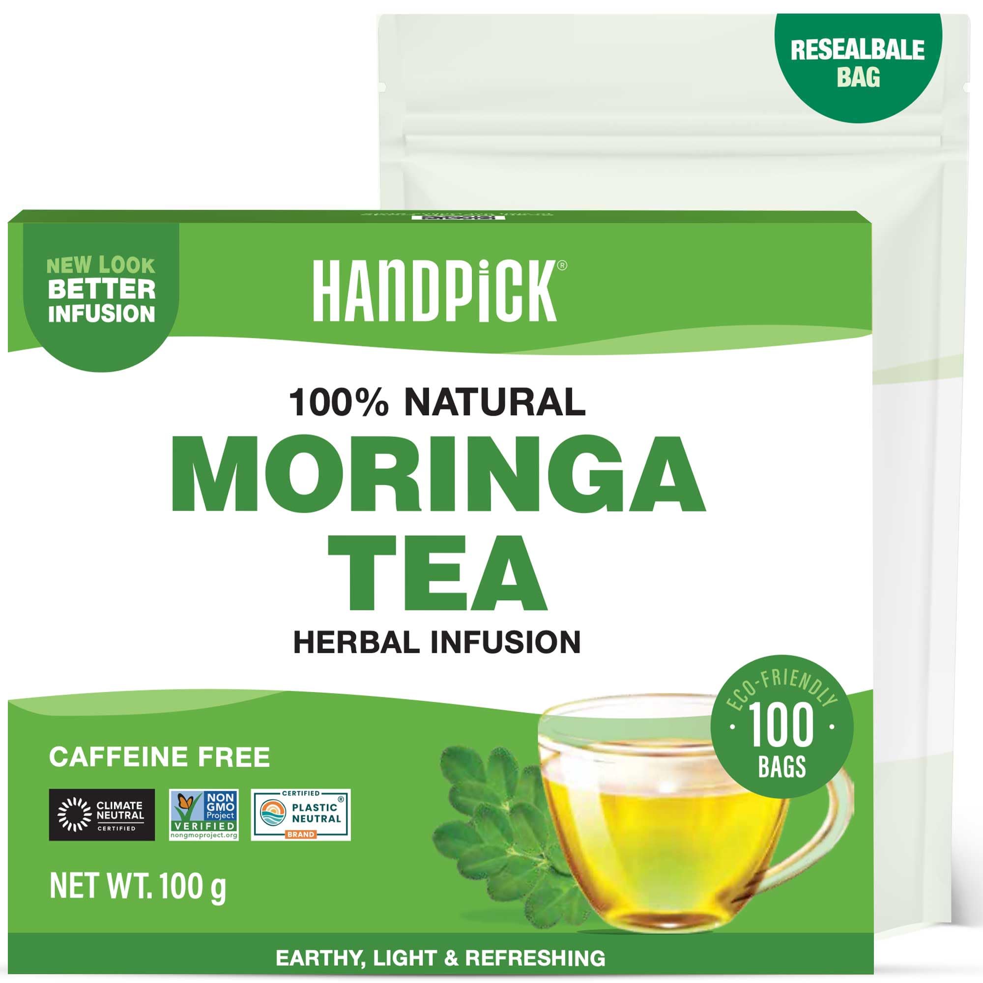 HANDPICK Moringa-Teebeutel (100 Stück) Gentechnikfrei, koffeinfrei, reines Moringa