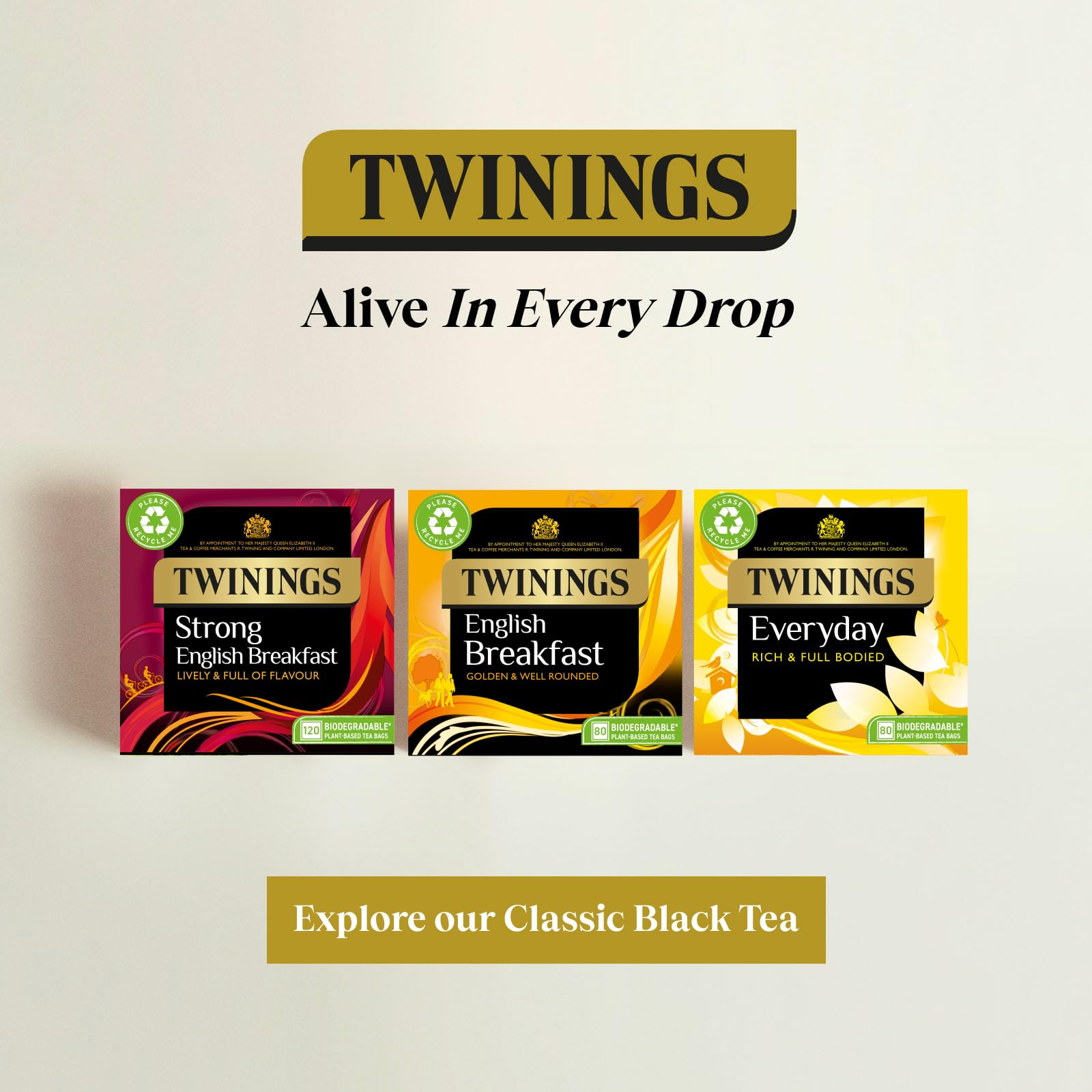 Twinings English Breakfast Schwarztee, golden, rund und vollmundig, 40 biologisch abbaubare Teebeutel