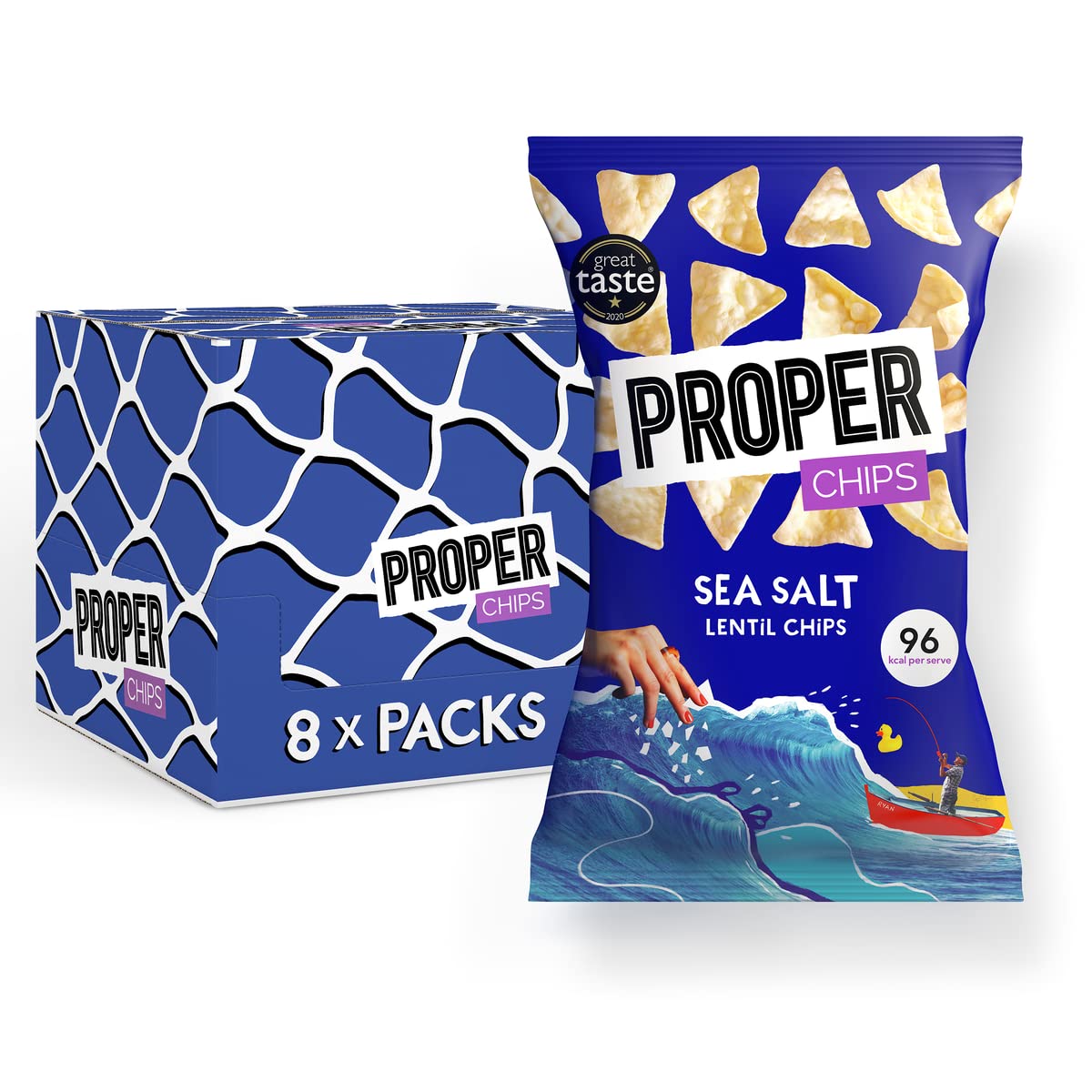 PROPER - Sea Salt Lentil Chips, Vegan & Gluten Free Snacks, 85g (8 Packs)