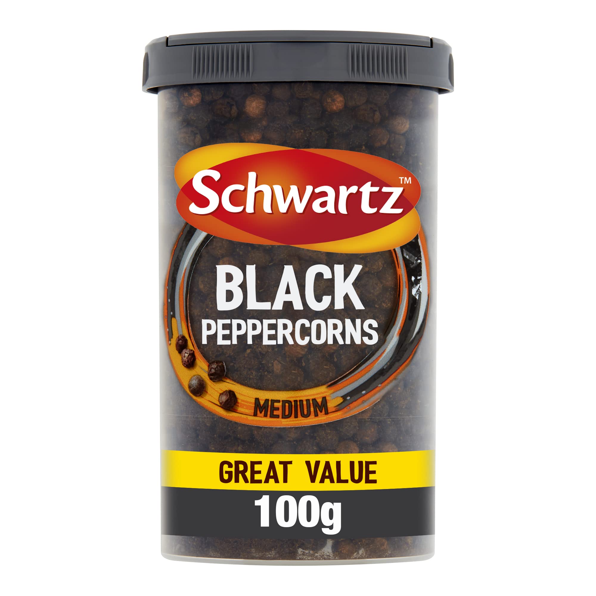 Schwartz Mittelgroße schwarze Pfefferkörner, 100 g – Milde Schärfe, würziger Kick, Zitrusaroma