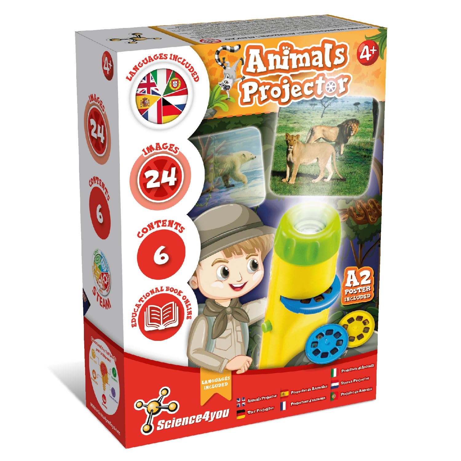 Science4you Animal Torch Projector for Children 4+ Years - Educational Animal Slide Light Projector Toy