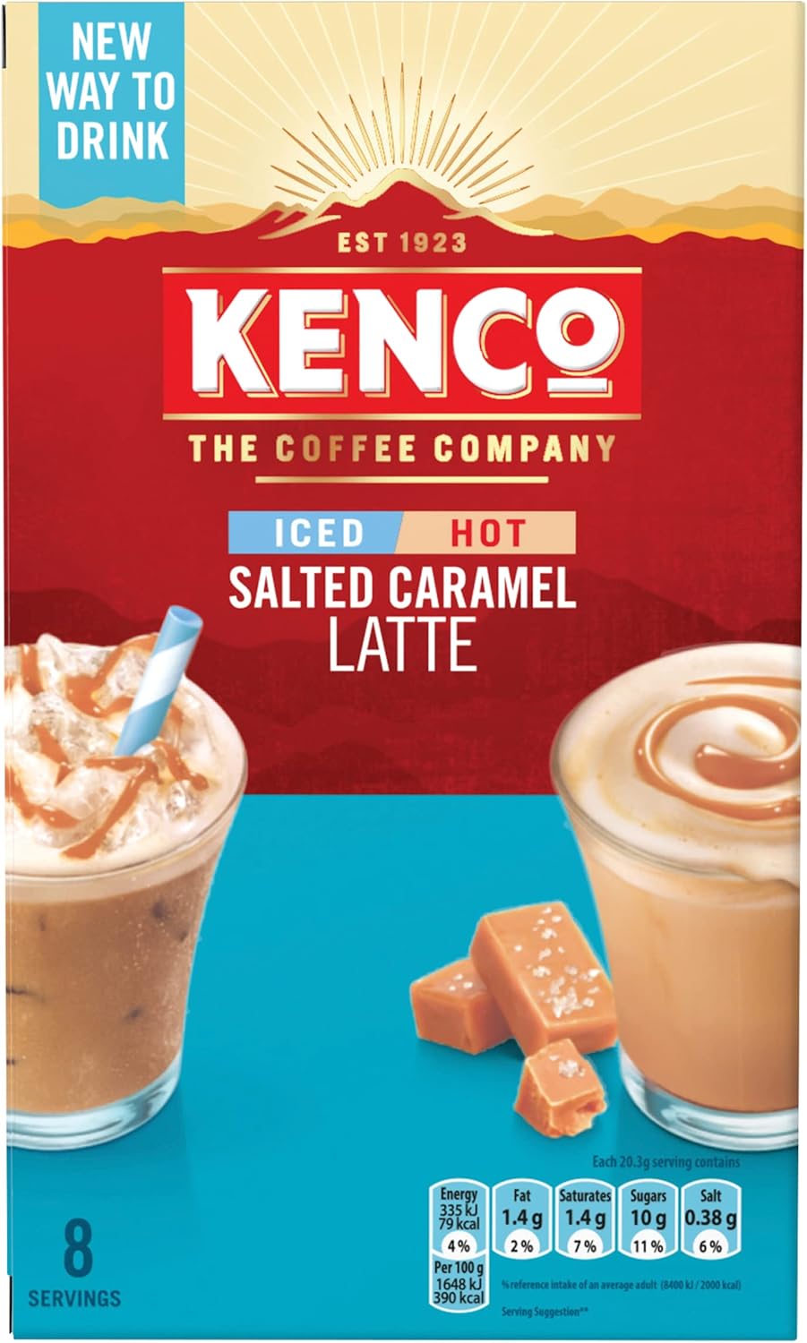 Kenco - Salted Caramel Iced/Hot Latte Instant Coffee Sachets (Pack of 5, 40 Total)