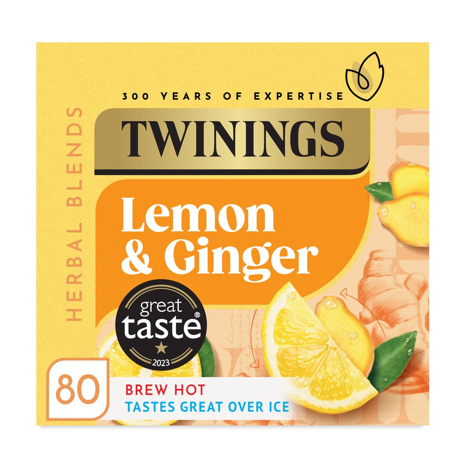 Twinings Lemon and Ginger Flavoured Herbal Tea - 80 Biodegradable Bags, Caffeine-Free