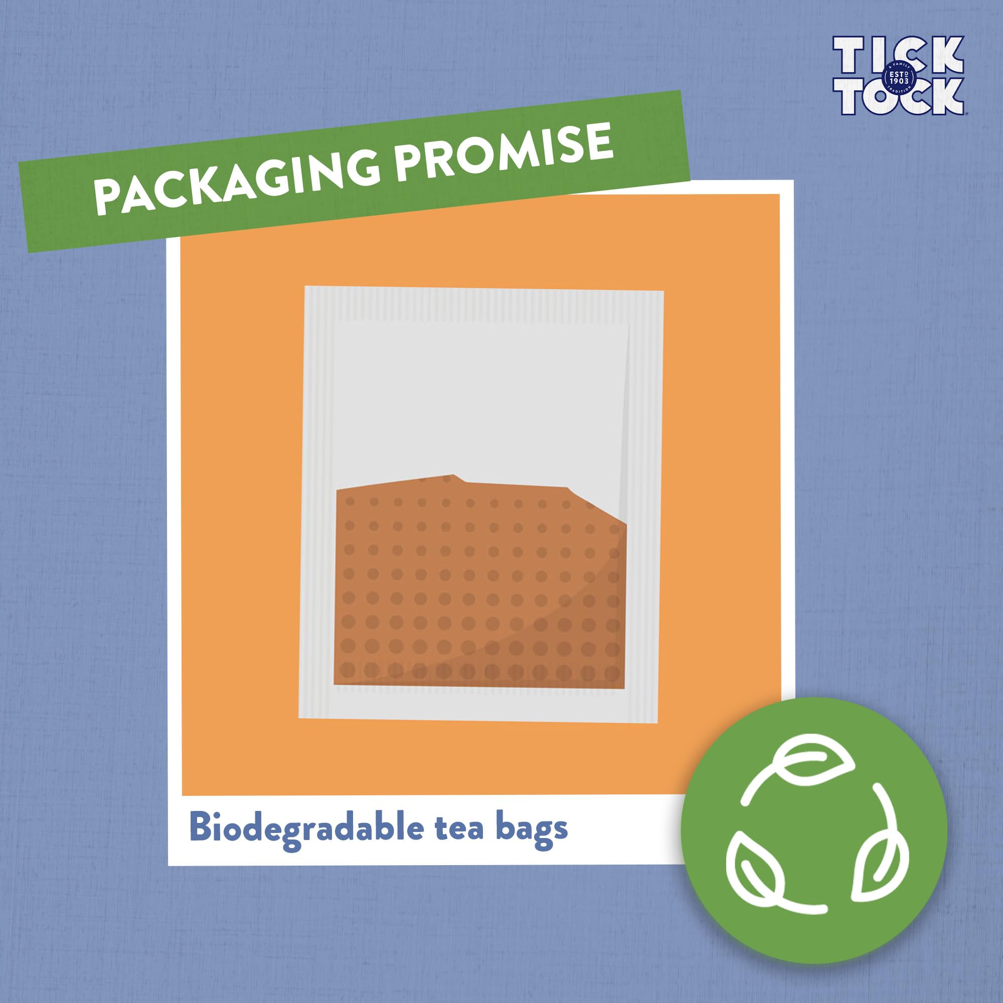 Tick Tock Organic Green Rooibos Tea Bags - Naturally Caffeine-Free, Biodegradable, 288g