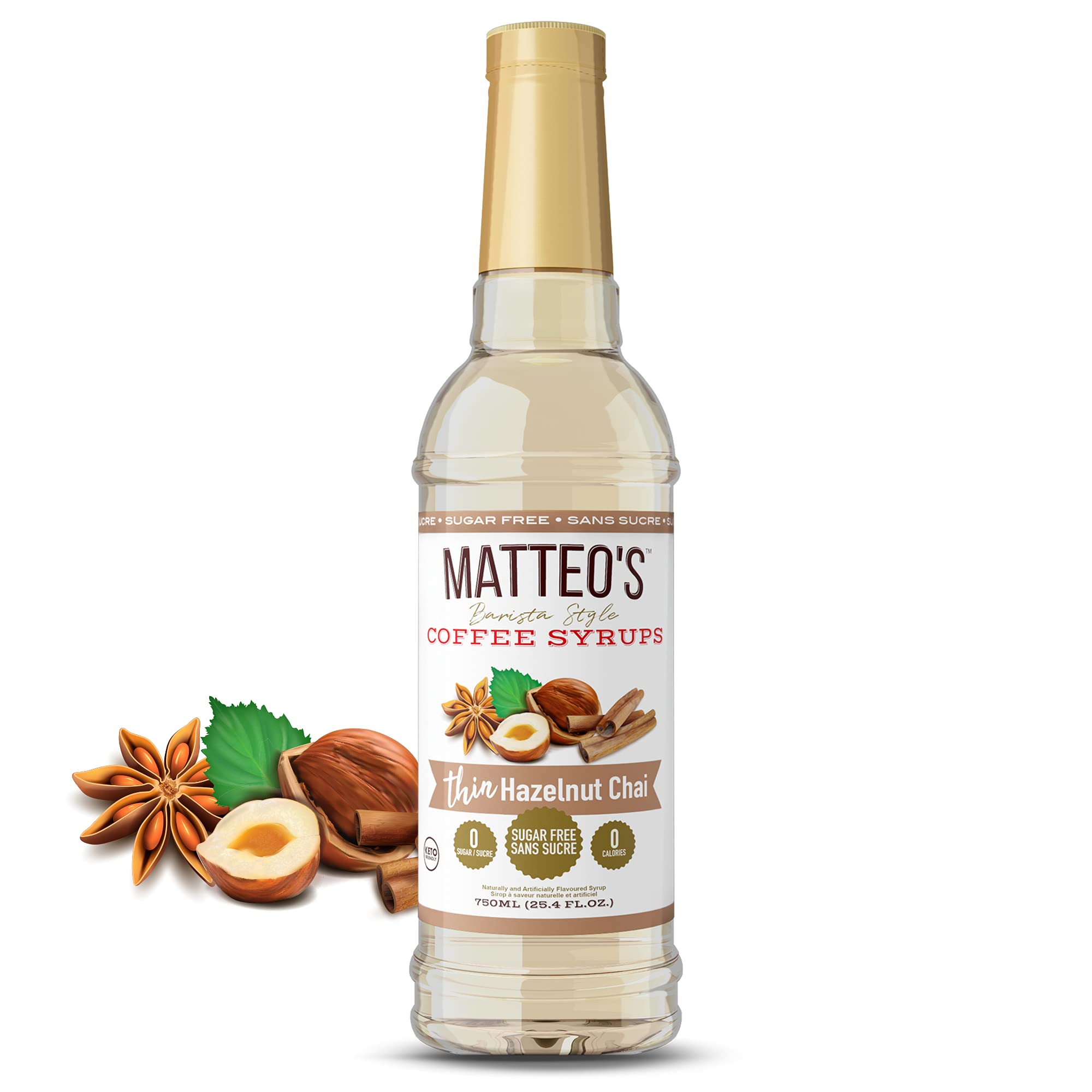 Matteos zuckerfreier Kaffeearoma-Sirup – Haselnuss-Chai-Sirup für Kaffee