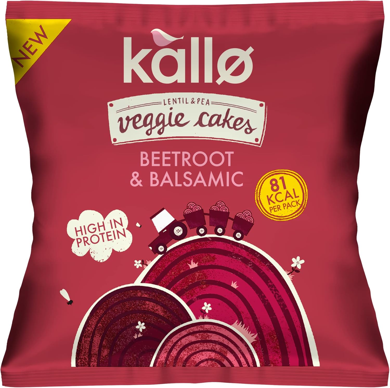 Kallo Beetroot Mini Veggie Cakes - Lentil & Pea Puffed Crackers, Gluten Free, Vegan, 12 x 22g