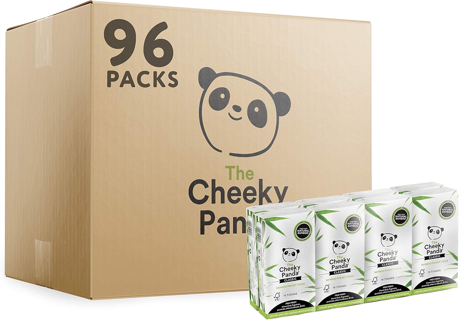 The Cheeky Panda - Bamboo Pocket Tissues Bulk Box (96 Packs, 10 Tissues per Pack)