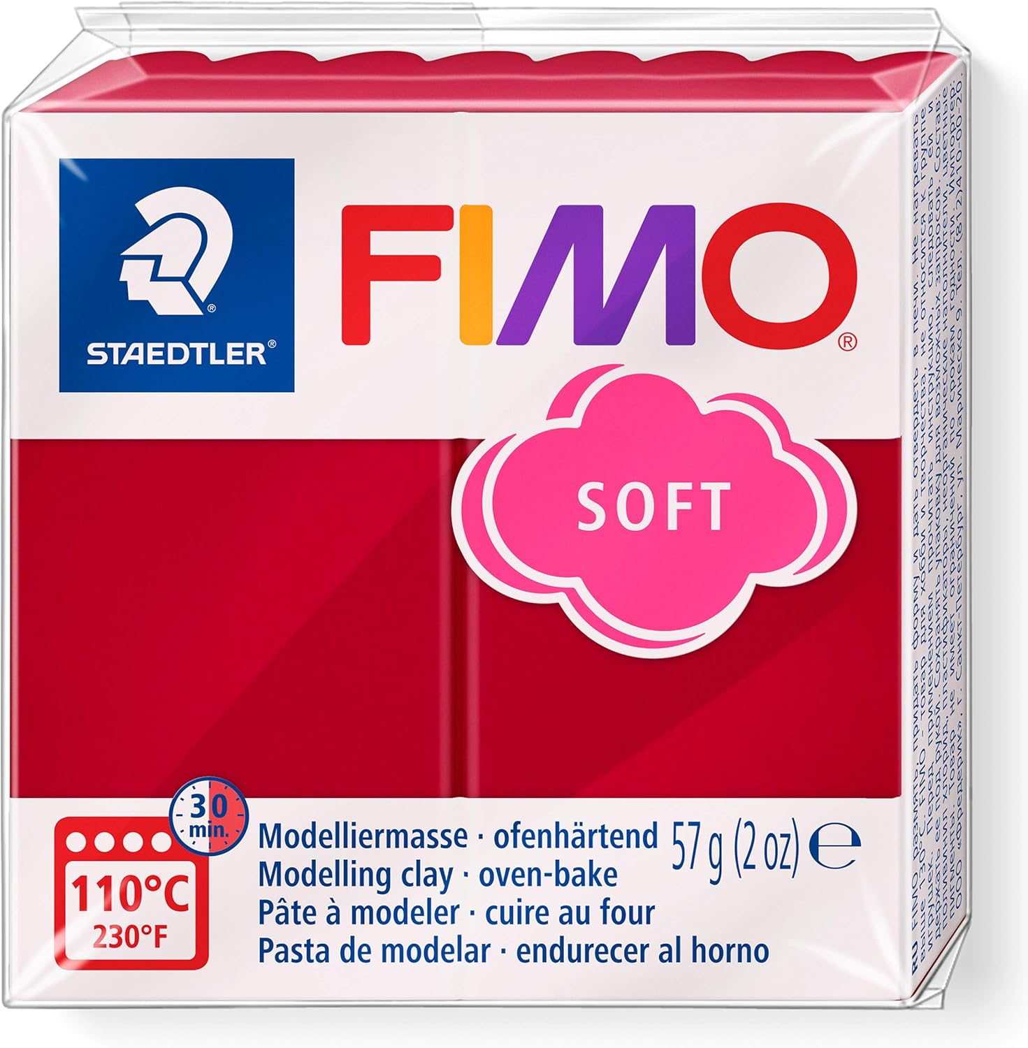 Staedtler Fimo Soft 8020-26 Oven-Hardening Modelling Clay - Cherry Red, 56g