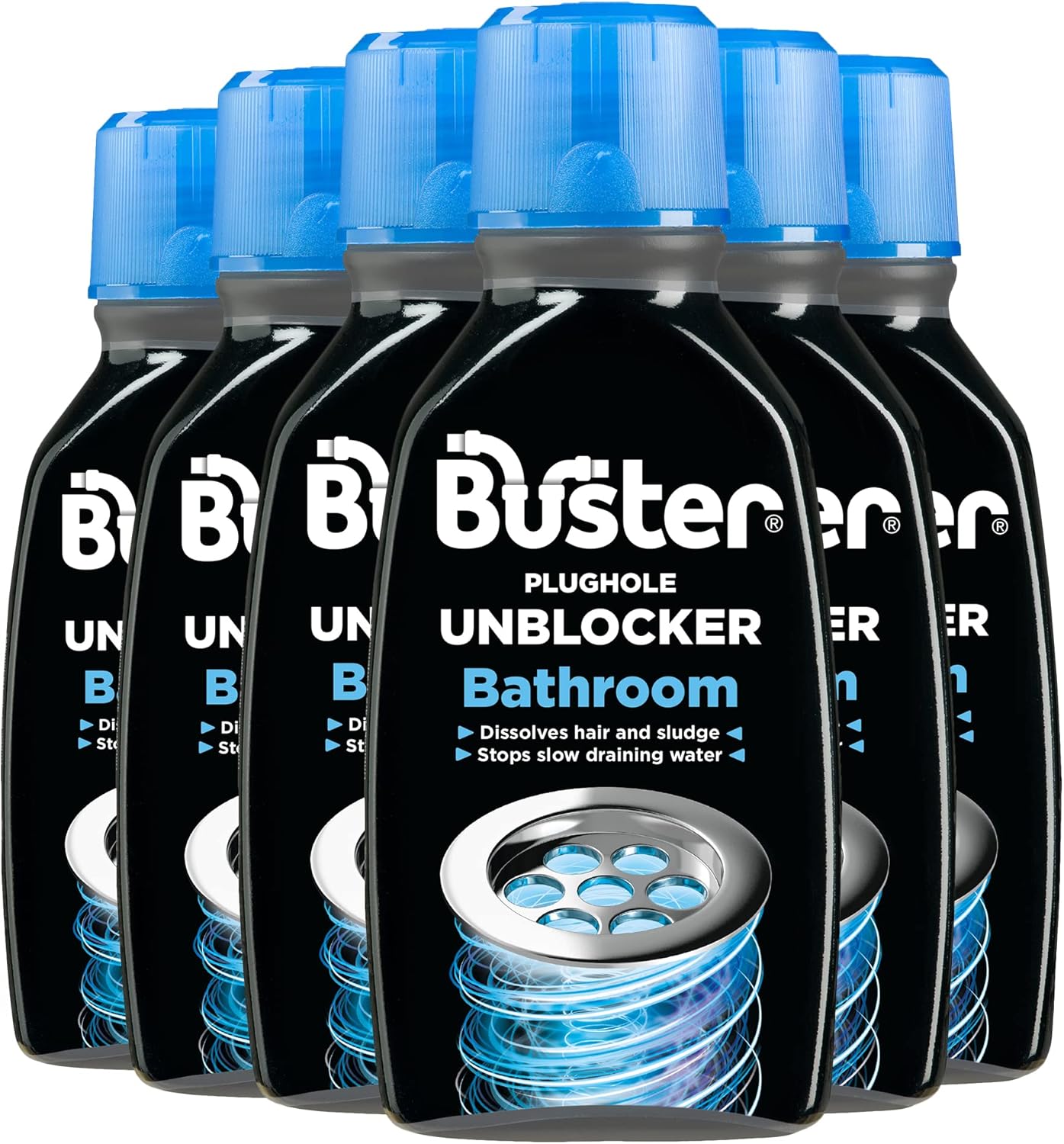 Buster Bathroom Plughole Unblocker - Drain Cleaner for Showers, Baths & Basins (Pack of 6 x 300ml)