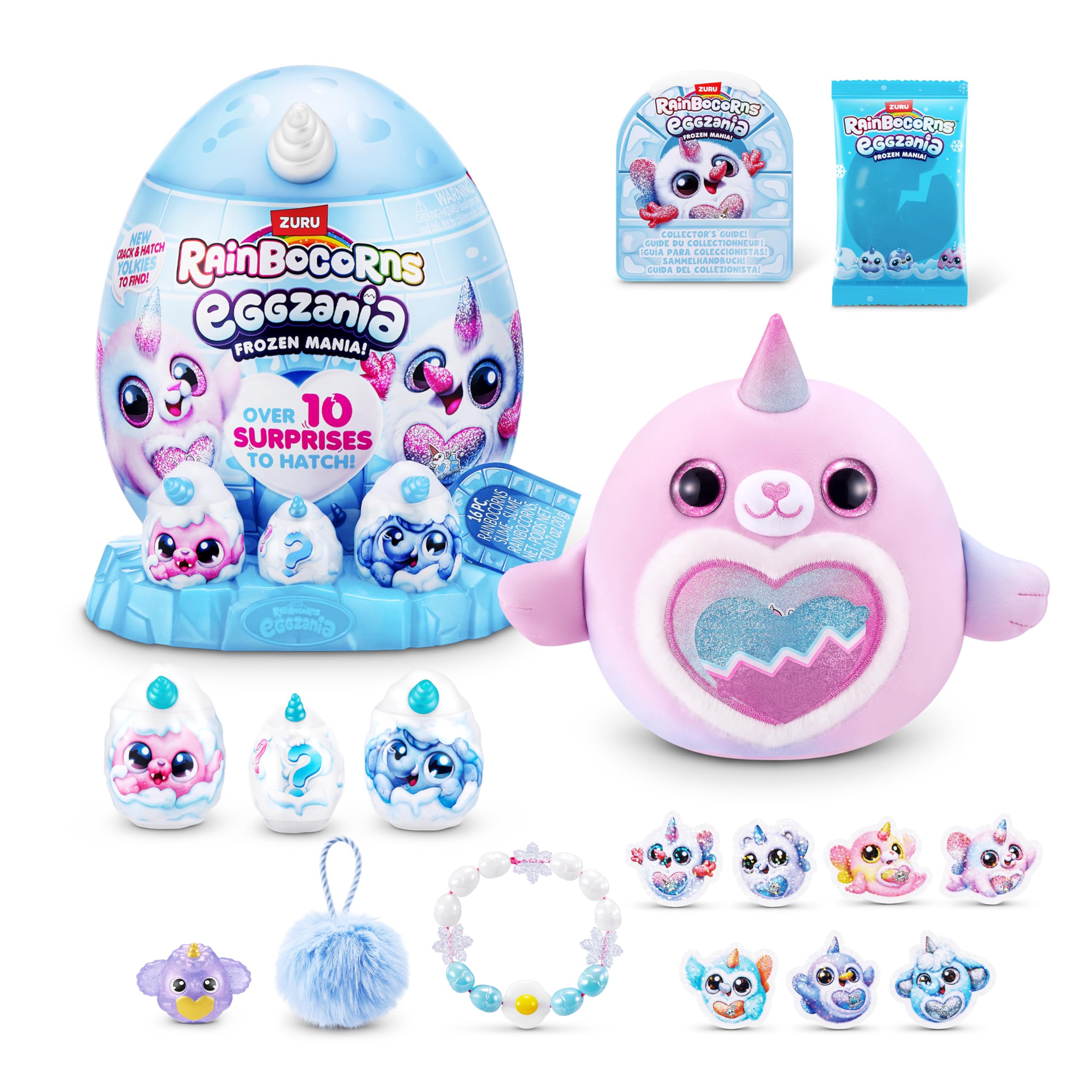 Rainbocorns Eggzania Frozen Mania - Collectible Plush Toy with 10+ Surprises, Glacia