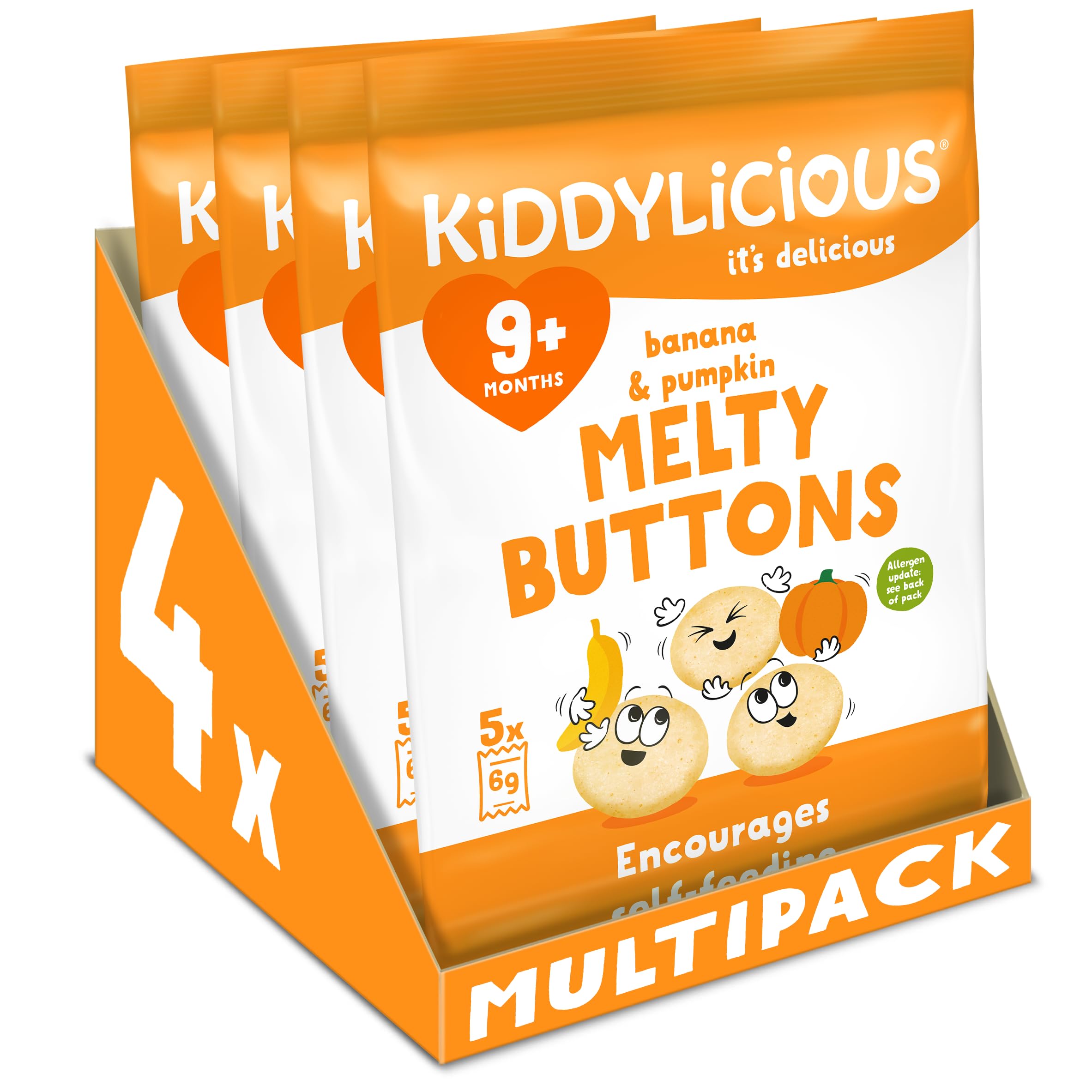 Kiddylicious Melty Buttons Banana & Pumpkin Flavour Rice Snacks for Babies 9+ Months