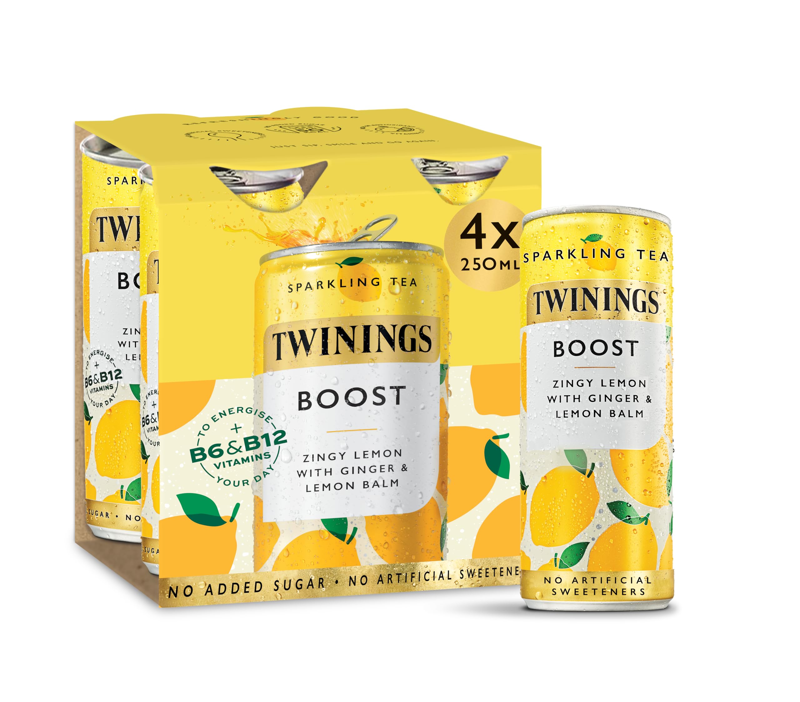 Twinings Boost – Sprudelnder Tee mit Zitronen- und Ingwergeschmack (330 ml)