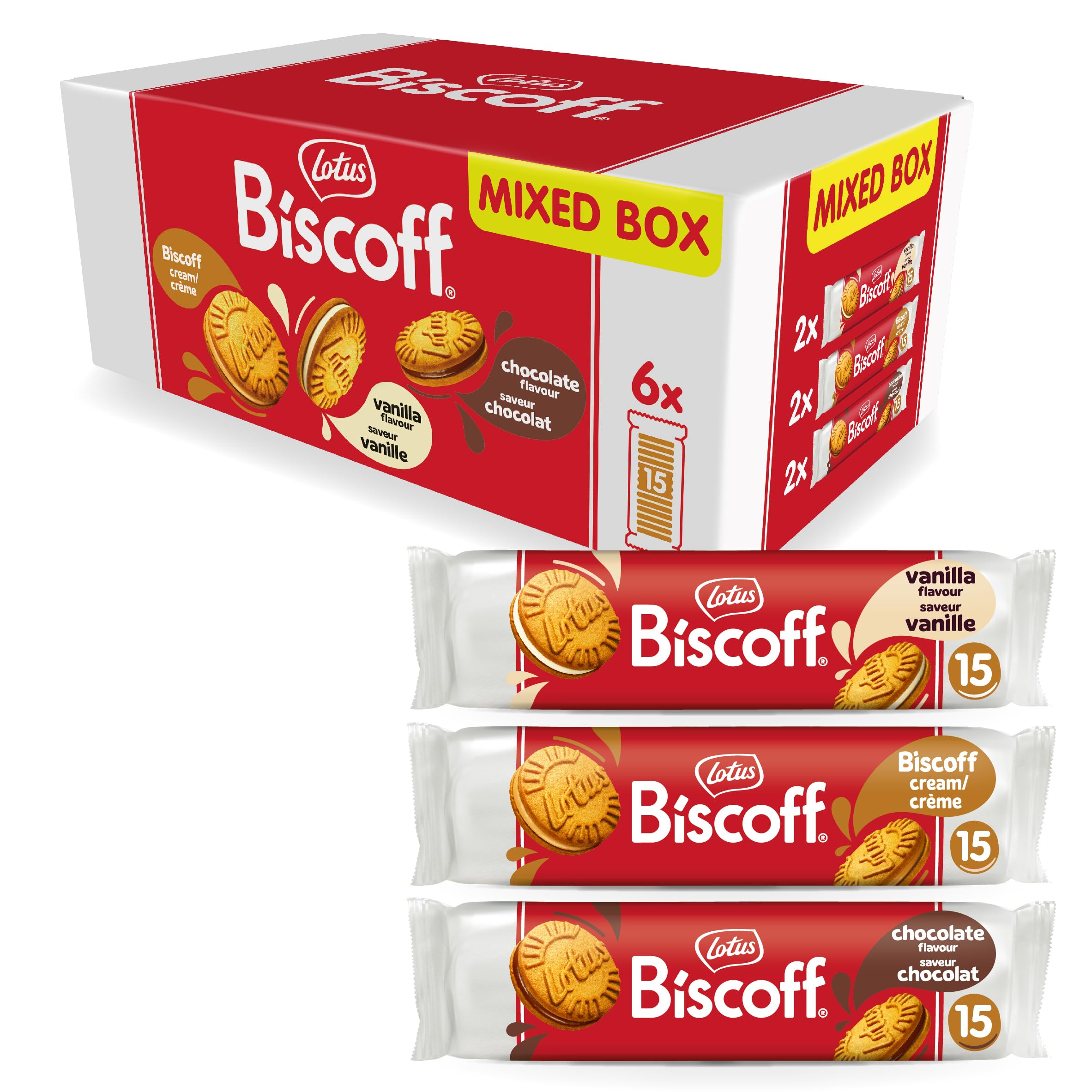 Lotus Biscoff - Sandwich Biscuits Variety Pack - 3 Flavours - 6 Rolls (90 Cookies)