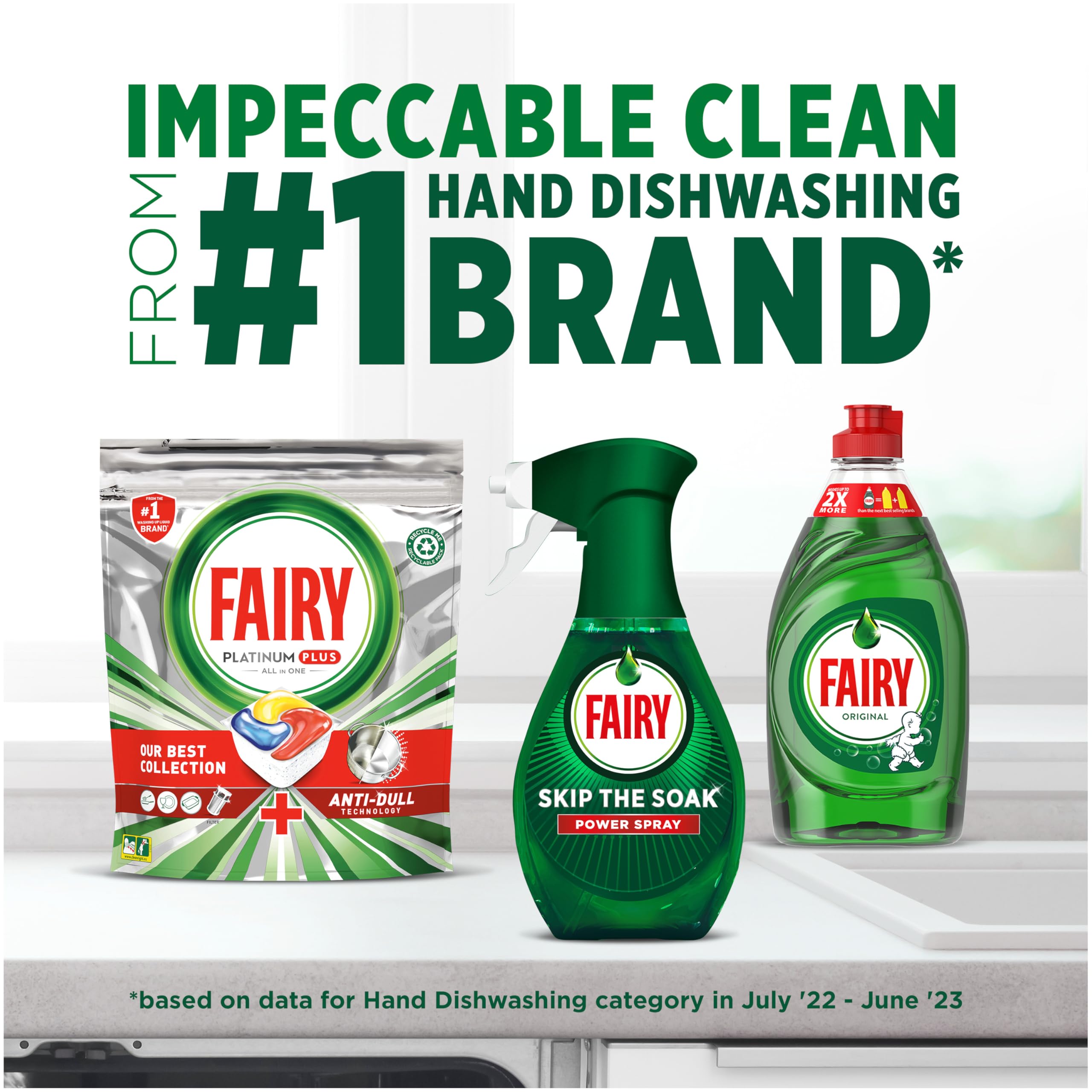 Fairy Skip the Soak Geschirr-Sprühset, Zitrone, 1,3 l (650 ml Spray + 650 ml Nachfüllung)