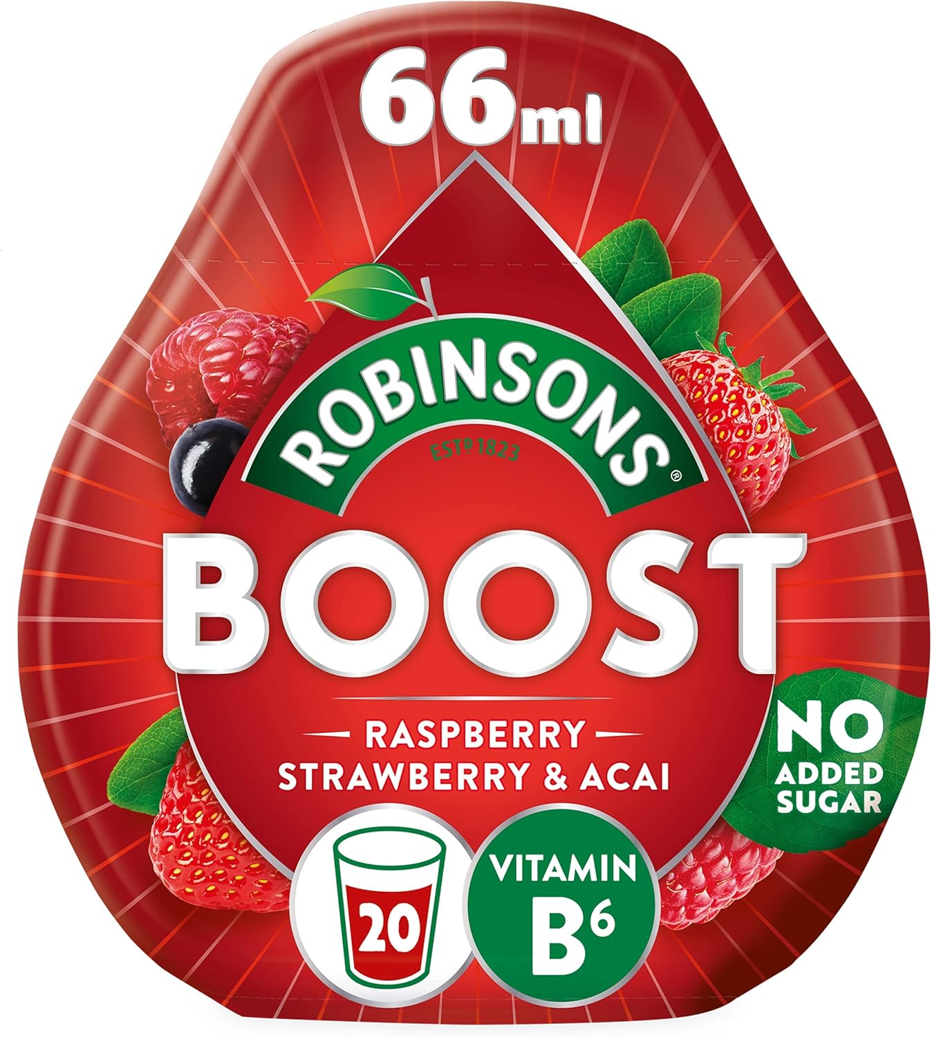 Robinsons Boost Benefit Drops Raspberry, Strawberry & Acai with Vitamin B6 – No Added Sugar Squash Concentrate
