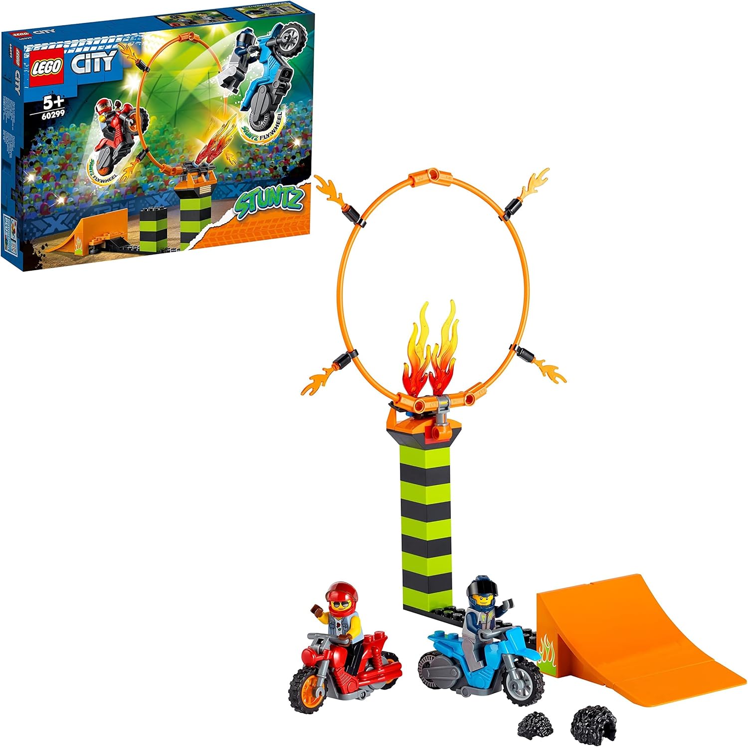 LEGO 60299 City Stuntz Stunt Show Competition Set - Friction Motor Stunt Bikes with Duke DeTain Minifigure