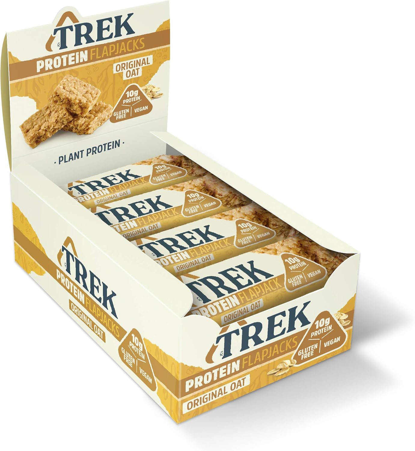 TREK Original Oat High Protein Flapjack - Gluten Free, Plant Based, Vegan - 16 x 50g Bars