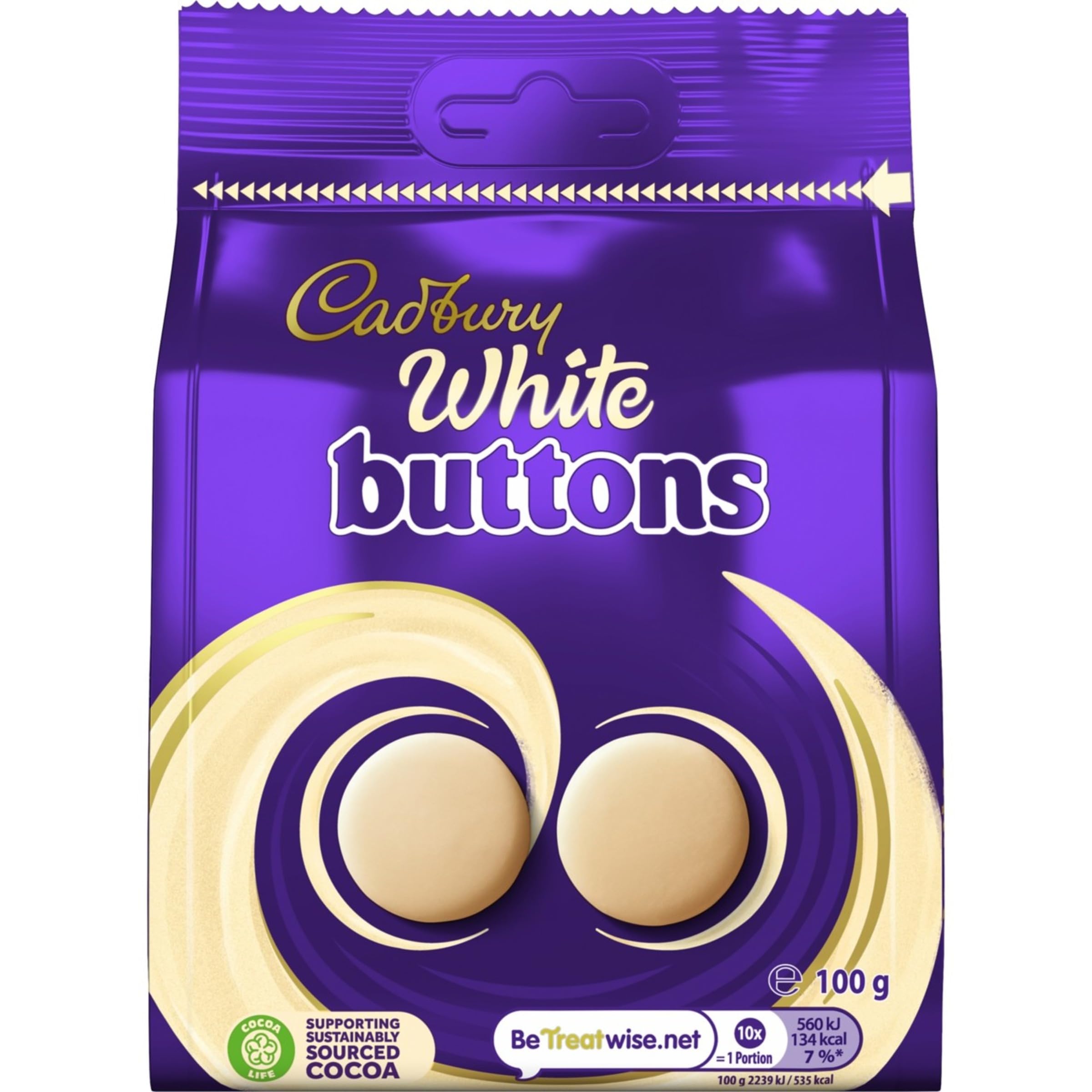 Cadbury - Weiße Schokoladen-Riesenknöpfe, mundgerechte Leckereien, 100 g
