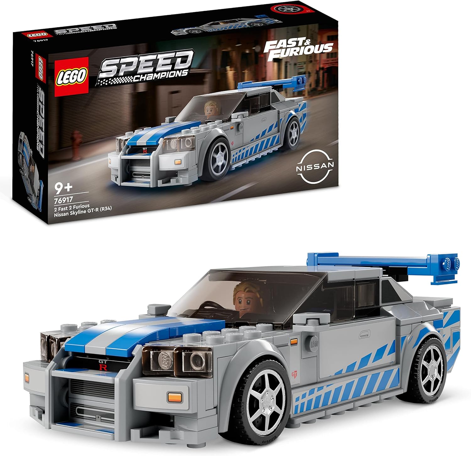 LEGO Speed Champions Nissan Skyline GT-R (R34) Rennwagen – 319-teiliges Bauset für Kinder ab 9 Jahren