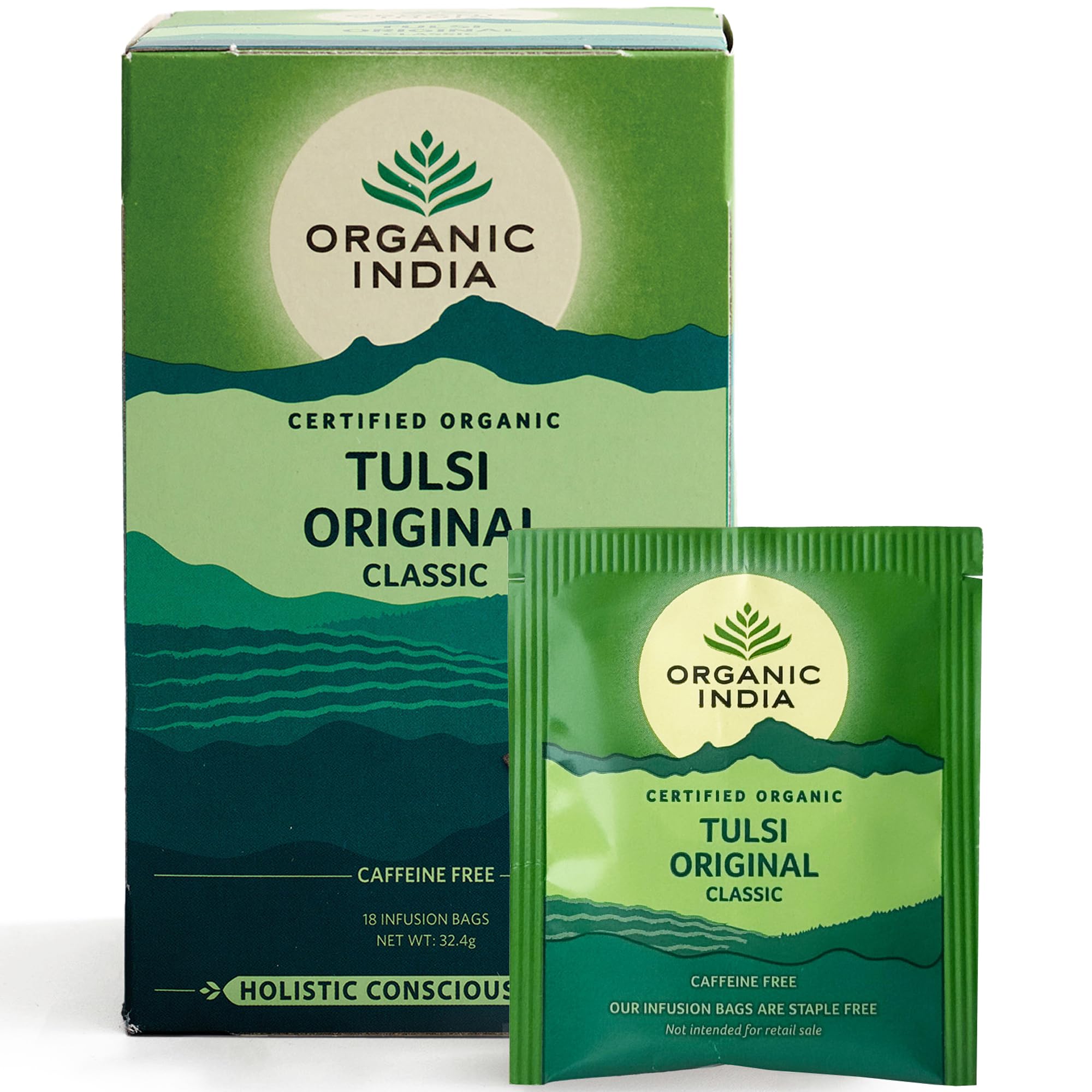 Organic India Original Tulsi Herbal Tea - Caffeine-Free, Individually Wrapped Tea Bags