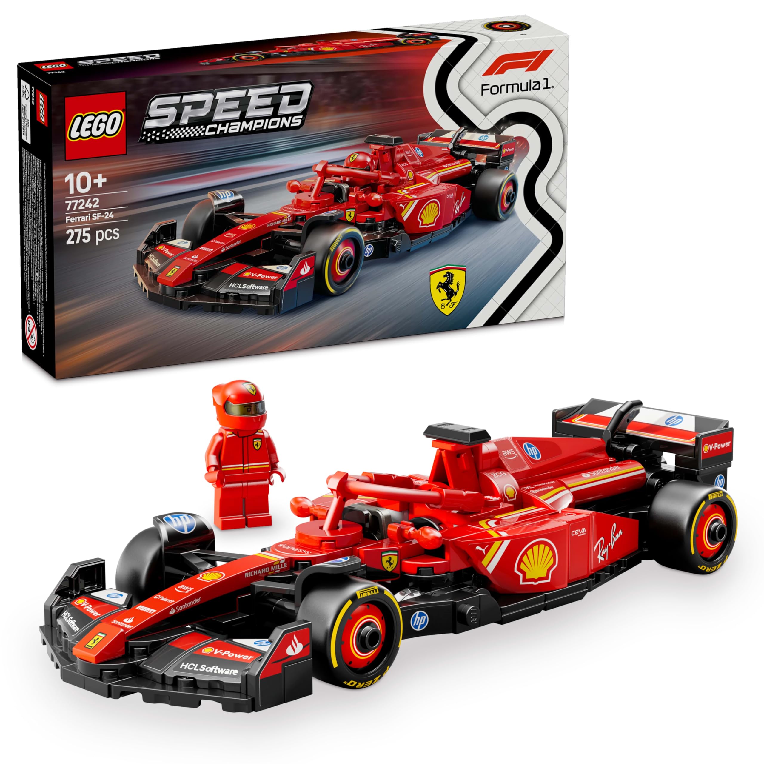 LEGO Speed Champions Ferrari SF-24 F1 Rennwagen-Spielzeug mit Fahrer-Minifigur – Bauset für Kinder ab 10 Jahren