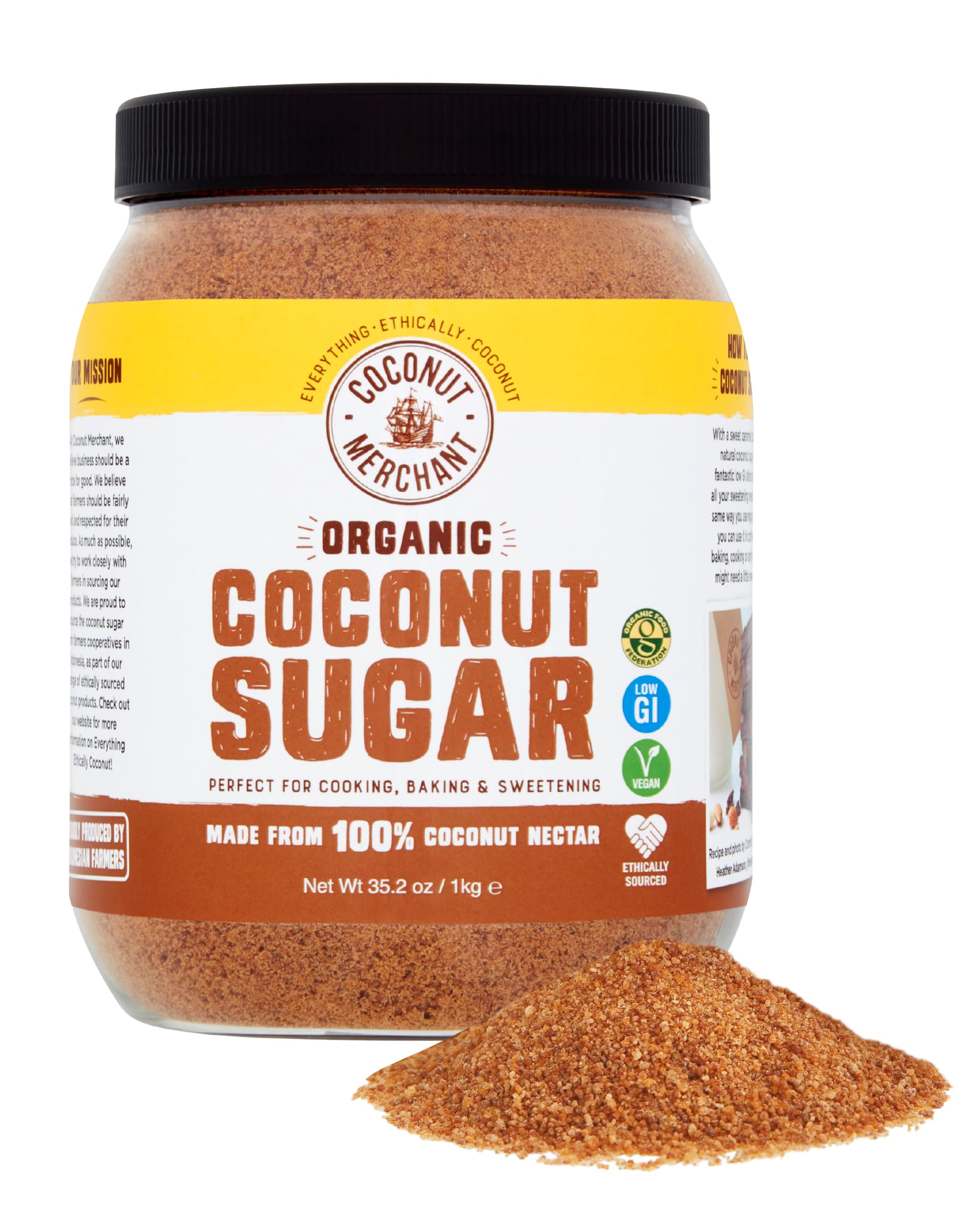 Coconut Merchant Bio-Kokosnusszucker 1 kg – Alternative zu unraffiniertem braunem Zucker mit niedrigem GI