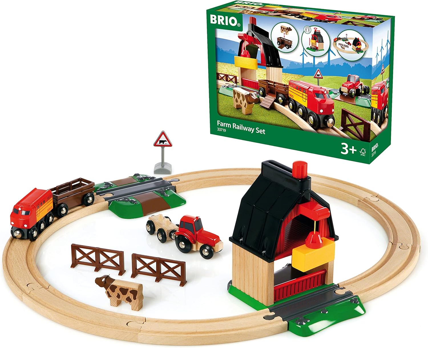 BRIO World Farm Train Set - Wooden Railway Playset with Magnetic Trains & Accessories