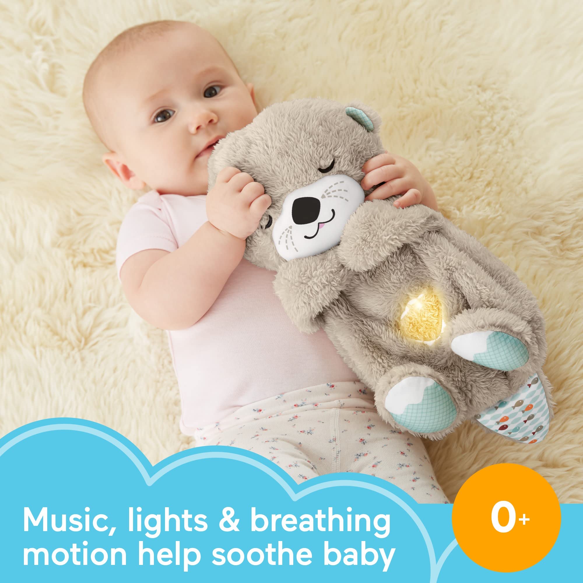 Fisher-Price Soothe 'N Snuggle Otter - Plush Sleep Soother with Breathing Motion, Music & Lights for Newborns