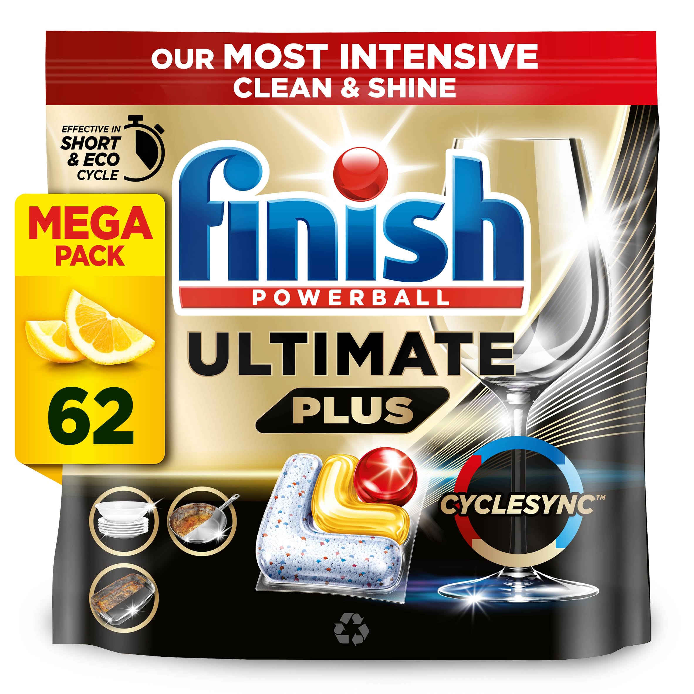 Finish Ultimate Plus Dishwasher Tablets (62 Tablets, Lemon Sparkle)
