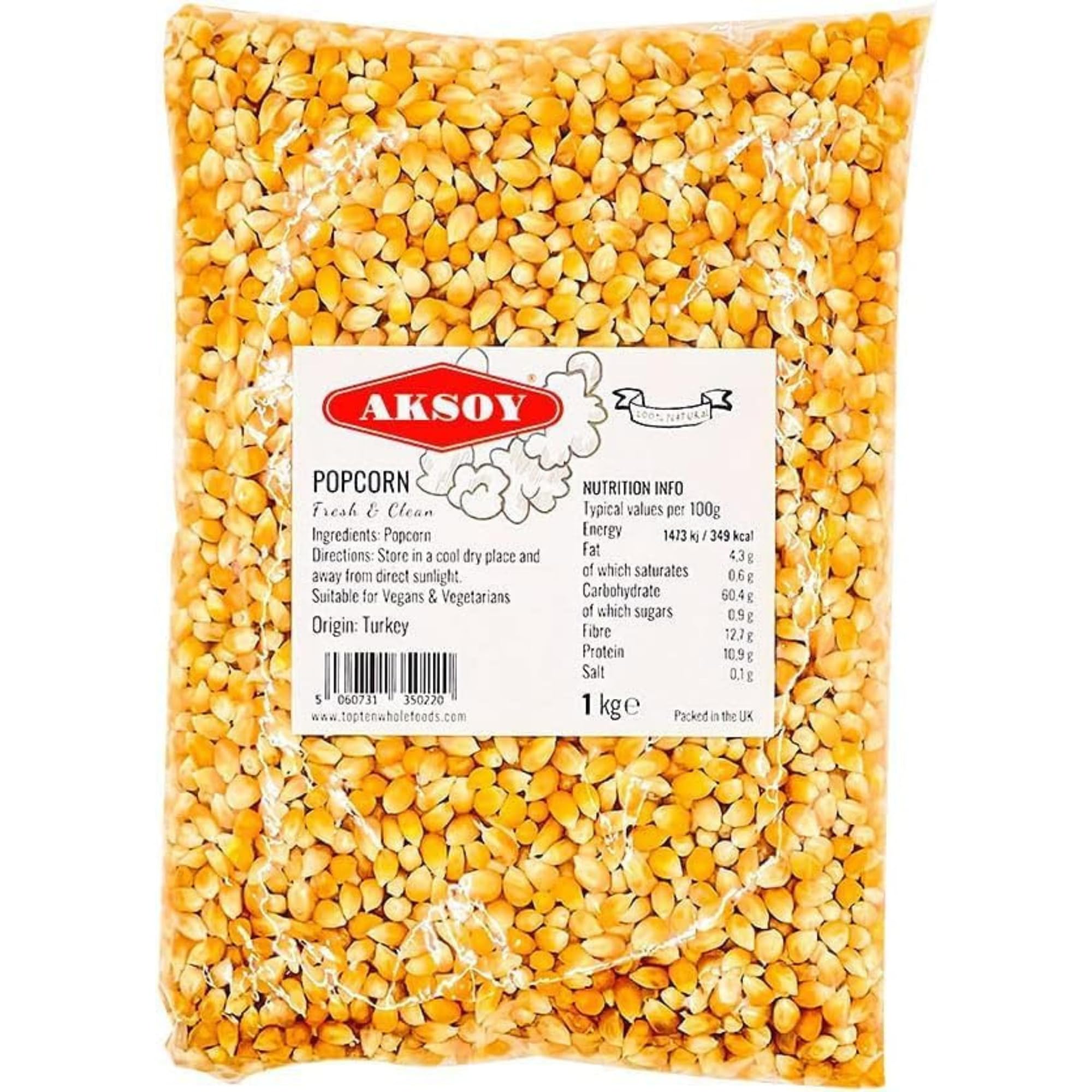 AKSOY Popping Corn Corns – 1 kg | Gourmet-Popcorn in Weiß für Herd, Heißluft-Popcornmaschine und Mikrowelle