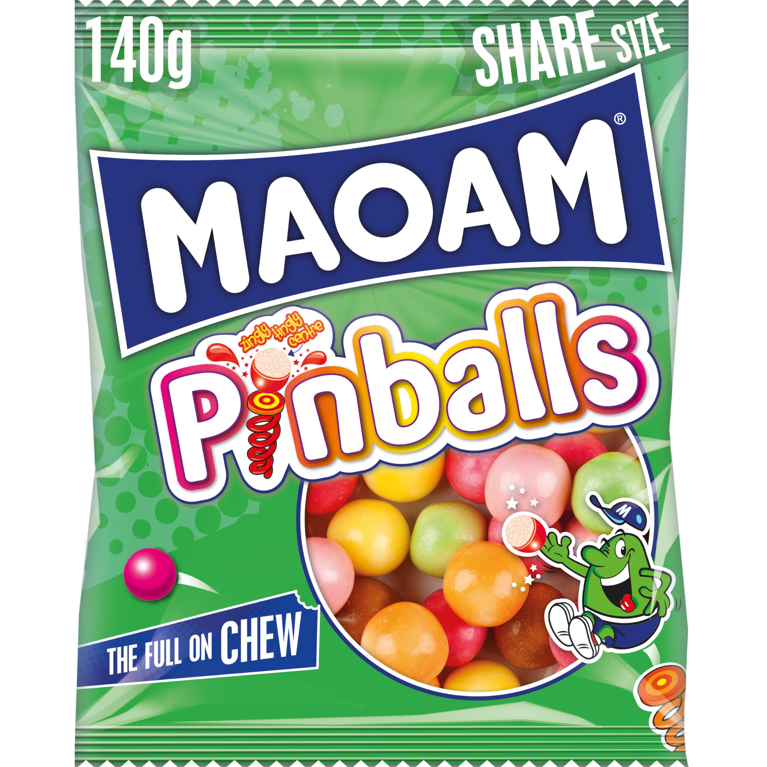 MAOAM Pinballs Kaubonbons mit fruchtiger Note – 140 g Beutel zum Teilen