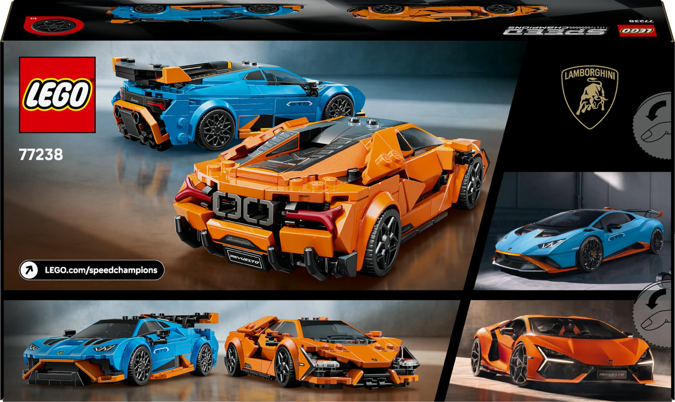 LEGO Speed Champions Lamborghini Revuelto & Huracán STO Building Set - 607-Piece Car Model Kit for Ages 10+