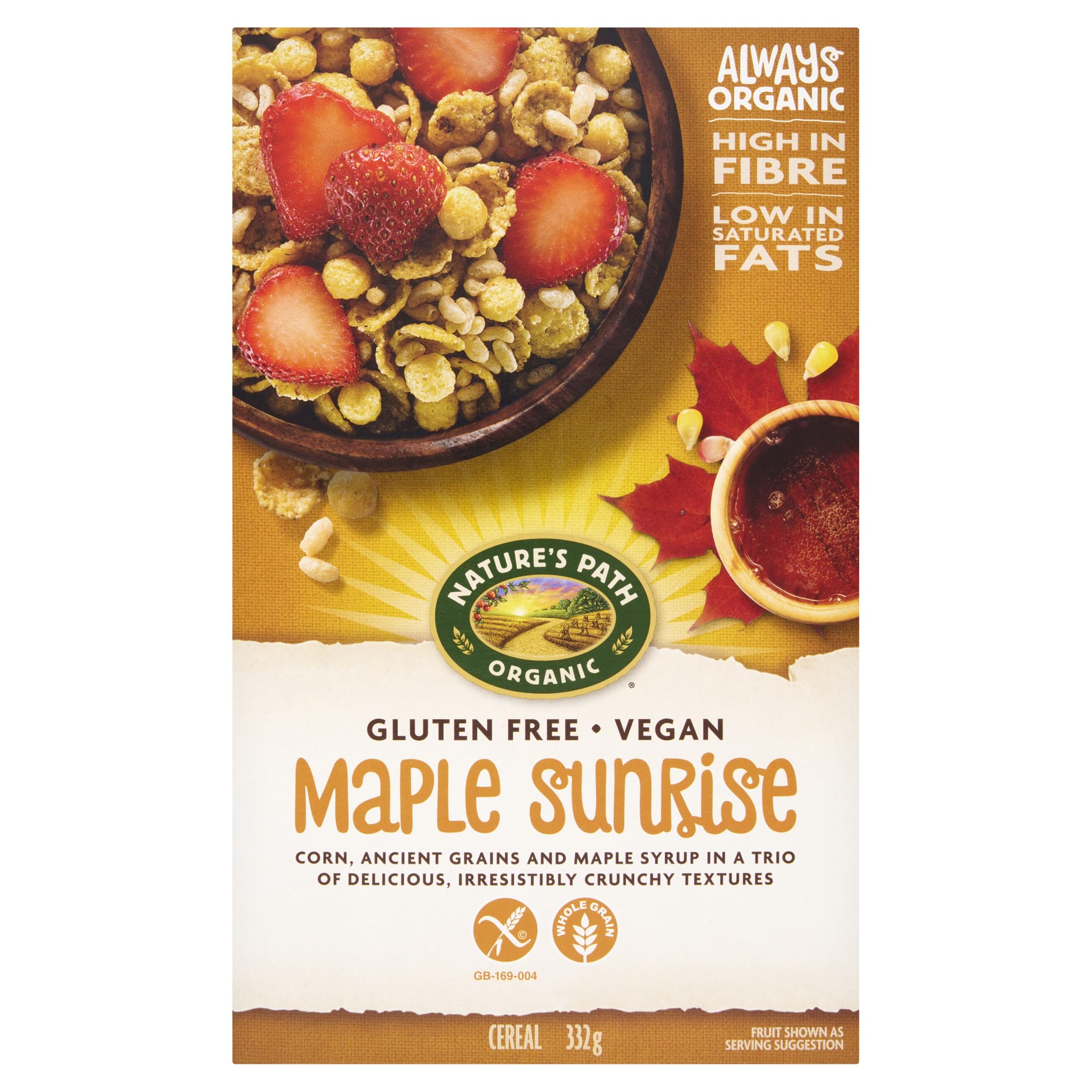 Nature's Path Organic Maple Sunrise Gluten Free Cereal - High Fibre Vegan Breakfast Cereal, Pack of 4 x 332g