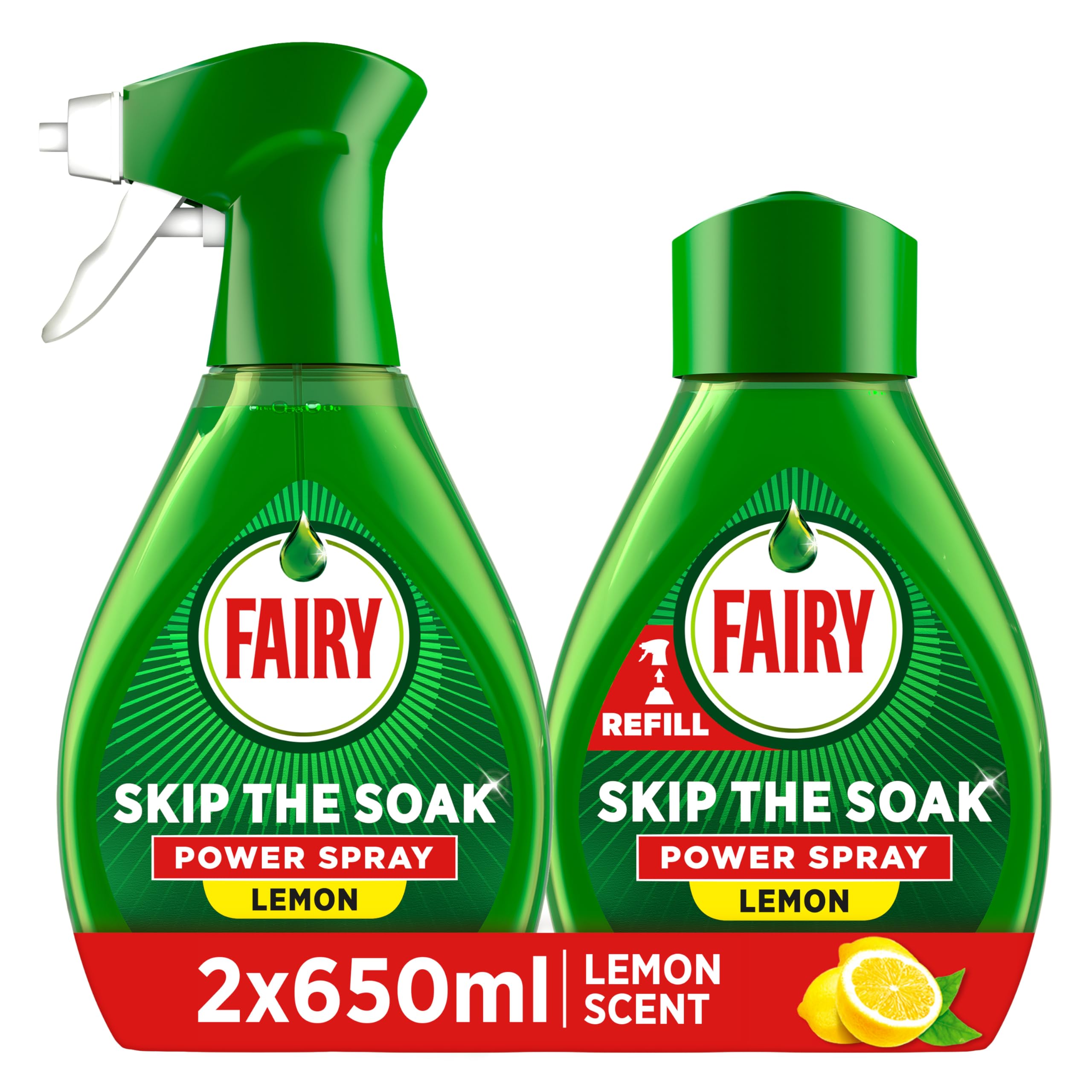Fairy Skip the Soak Geschirr-Sprühset, Zitrone, 1,3 l (650 ml Spray + 650 ml Nachfüllung)