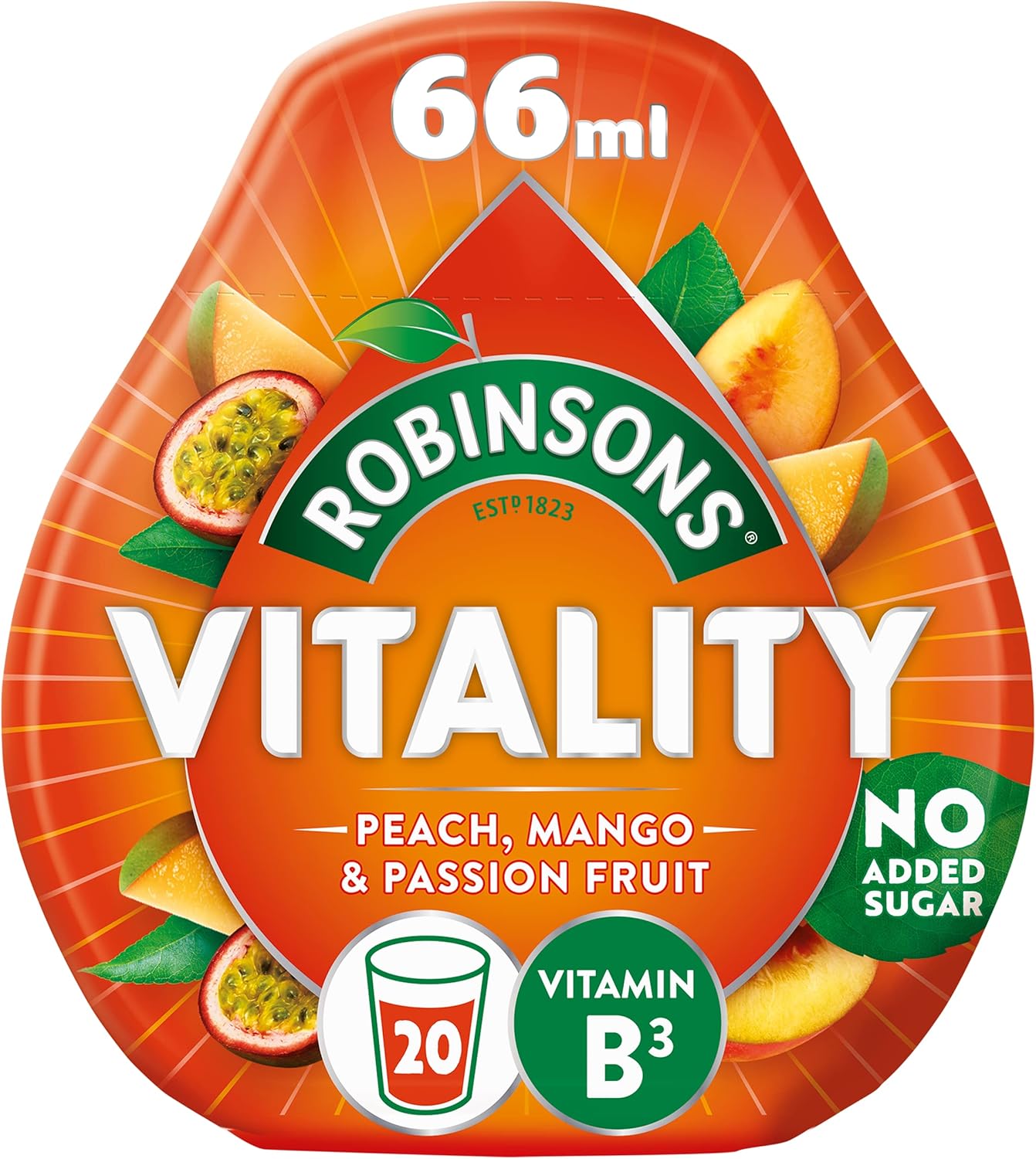 Robinsons Vitality Pfirsich, Mango & Passionsfrucht mit Vitamin B3 Echtes Fruchtsaftkonzentrat