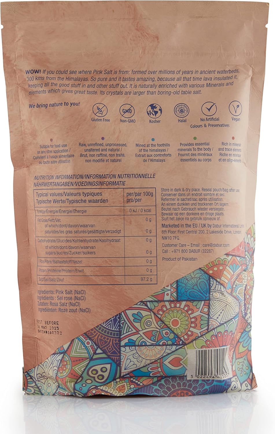 Dabur Himalaya-Kristallsalz, rein, rosa – 1 kg | 100 % natürliches, feinkörniges Salz mit Mineralien