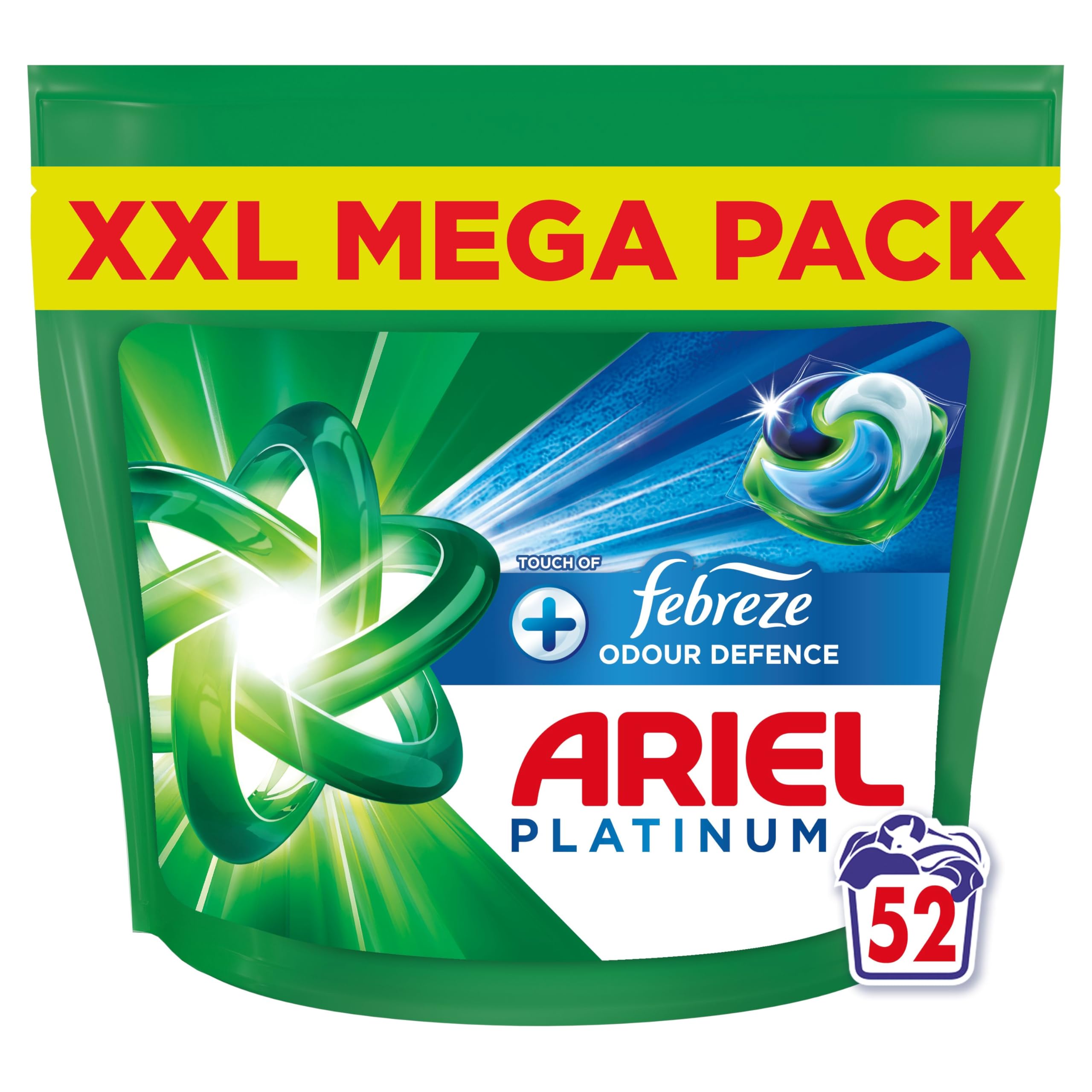 Ariel - Platinum PODS Washing Liquid Laundry Detergent Capsules 52 Washes + Touch of Febreze Odour Defence