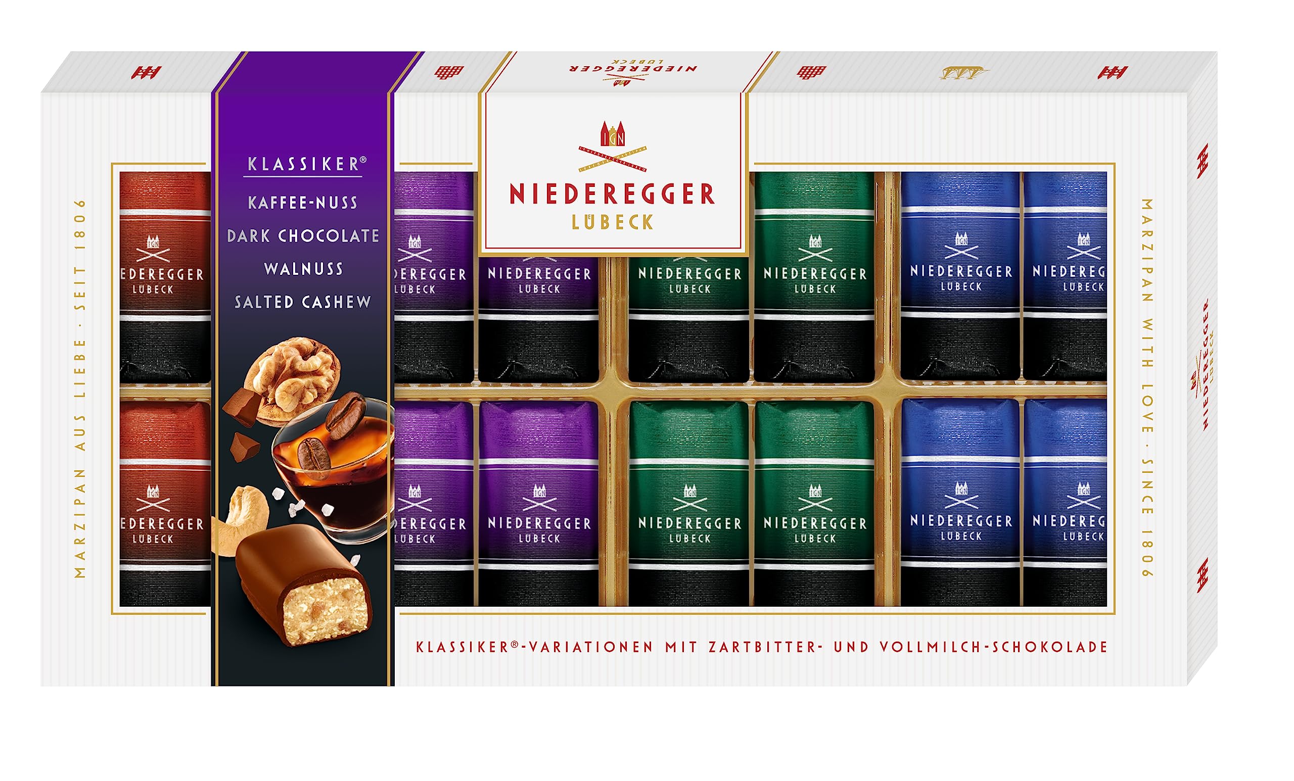 Niederegger Marzipan After Dark Edition - Assorted Chocolate Enrobed Almond Marzipan 200g