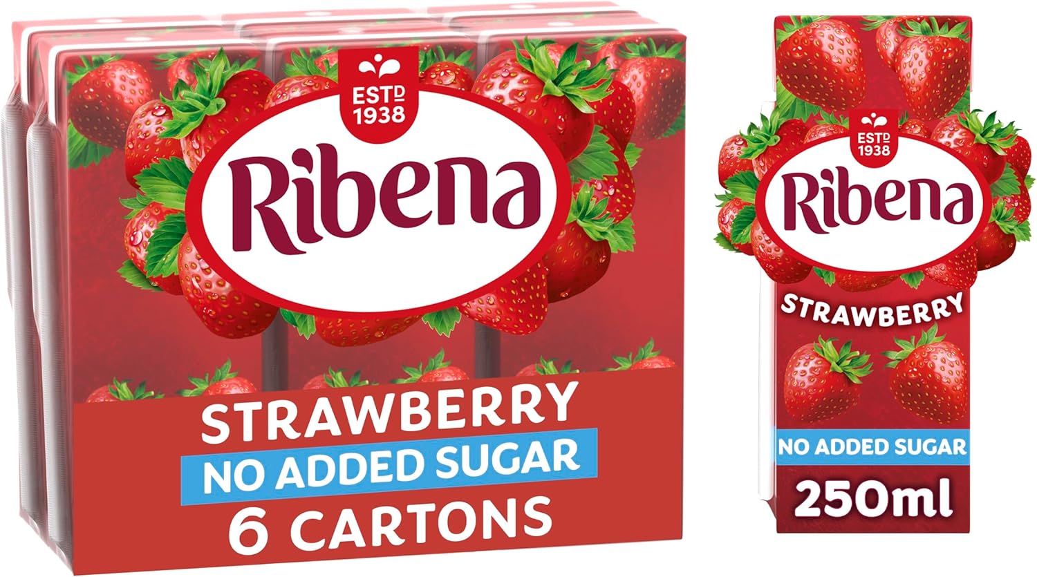 Ribena - Erdbeer-Saftgetränk ohne Zuckerzusatz, Multipack, 6 x 250 ml