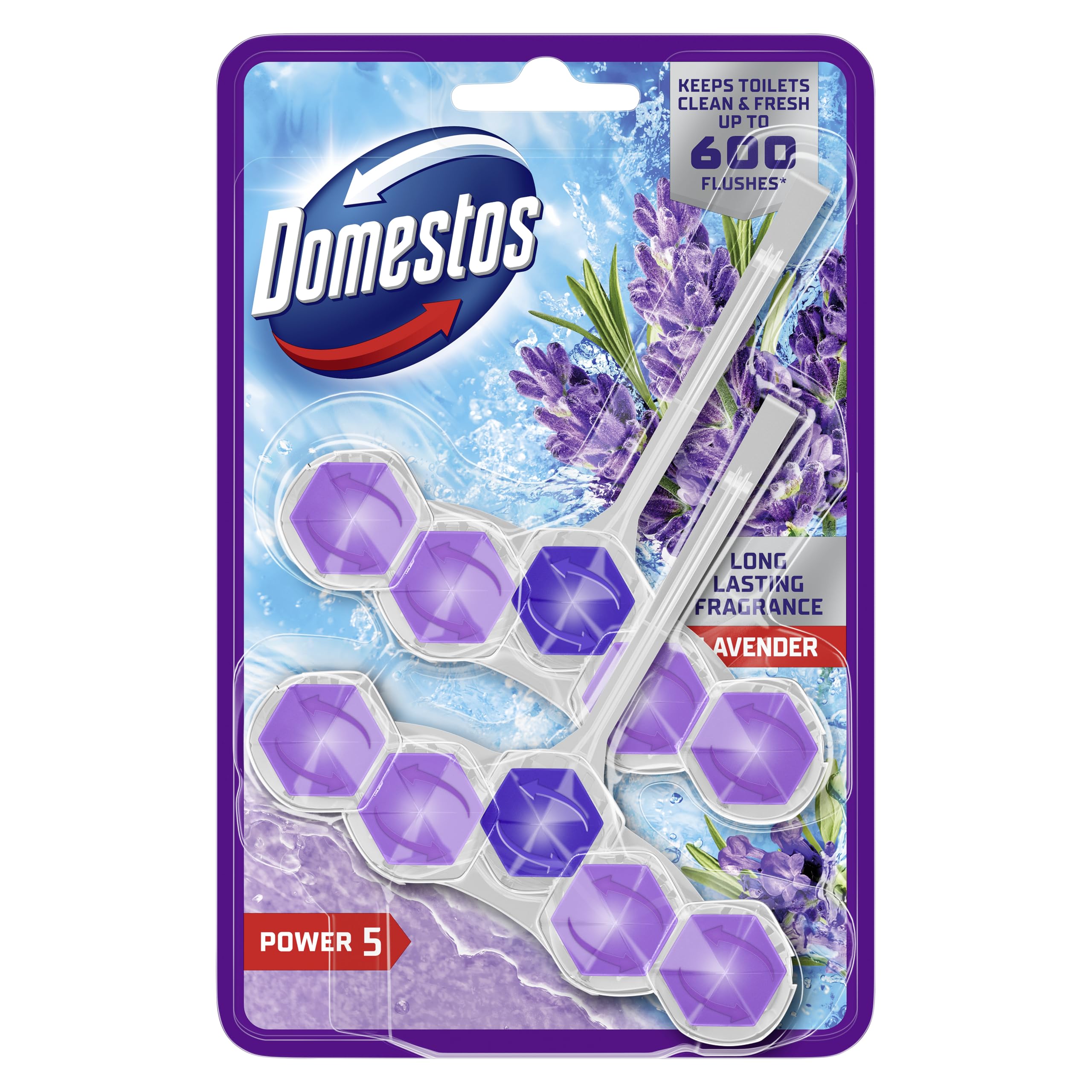 Domestos - Power 5 Lavender Toilet Rim Blocks 2x 50 g