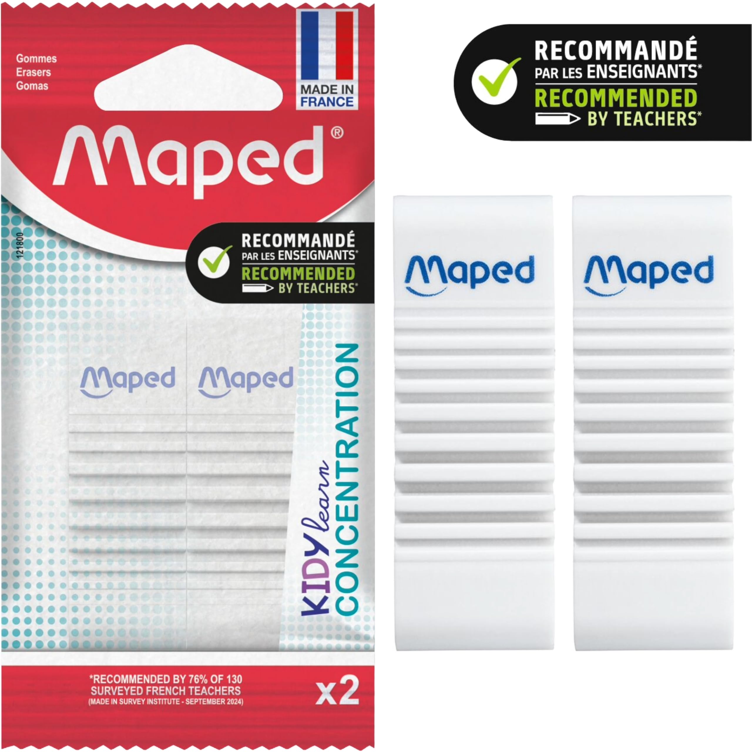 Maped Kidy Learn Concentration Erasers Pack of 2 - Textured Surface for Focus & Grip