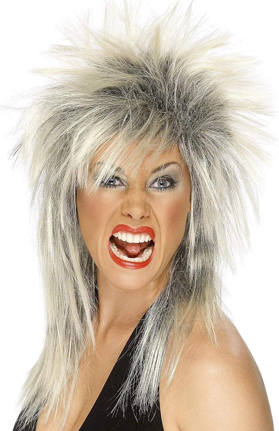 Smiffys 80s Rock Diva Two Tone Blonde & Black Long Mullet Wig