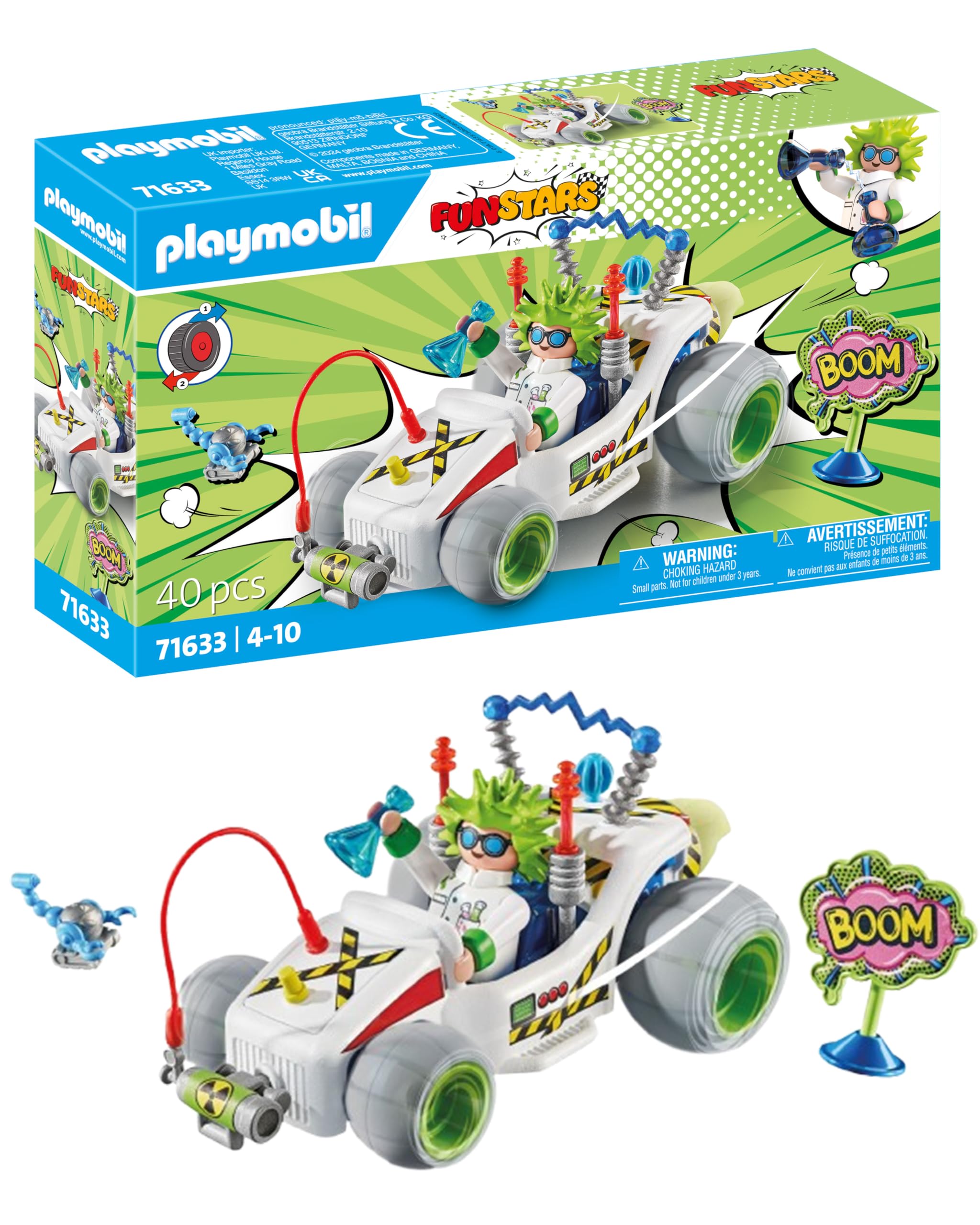 Playmobil 71633 Funstars: Racing Professor Playset with Retractable Motor Kart - Ages 4+