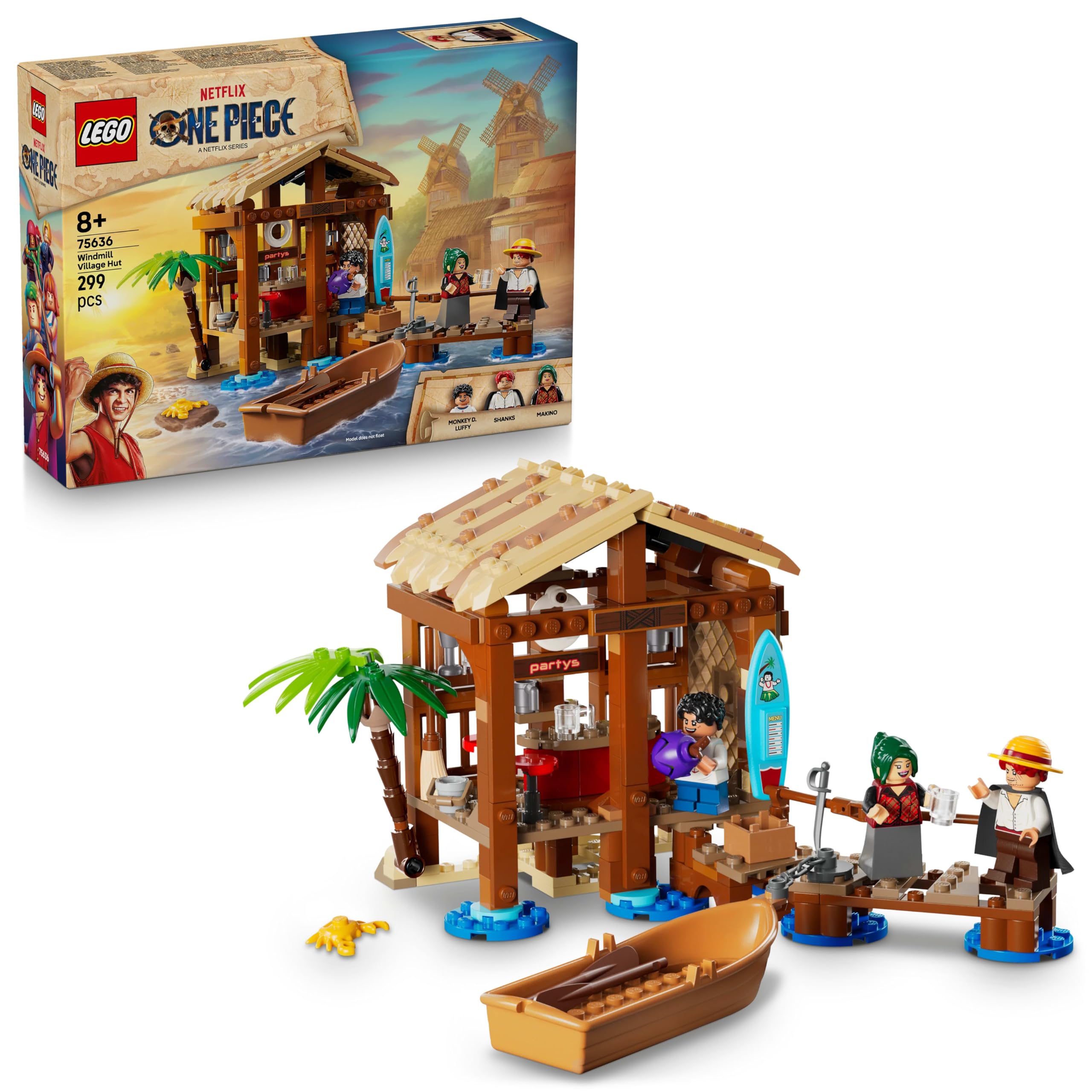 LEGO ONE PIECE Windmill Village Hut Toy with Boat, Luffy, Shanks & Makino - Building Set for Ages 8+