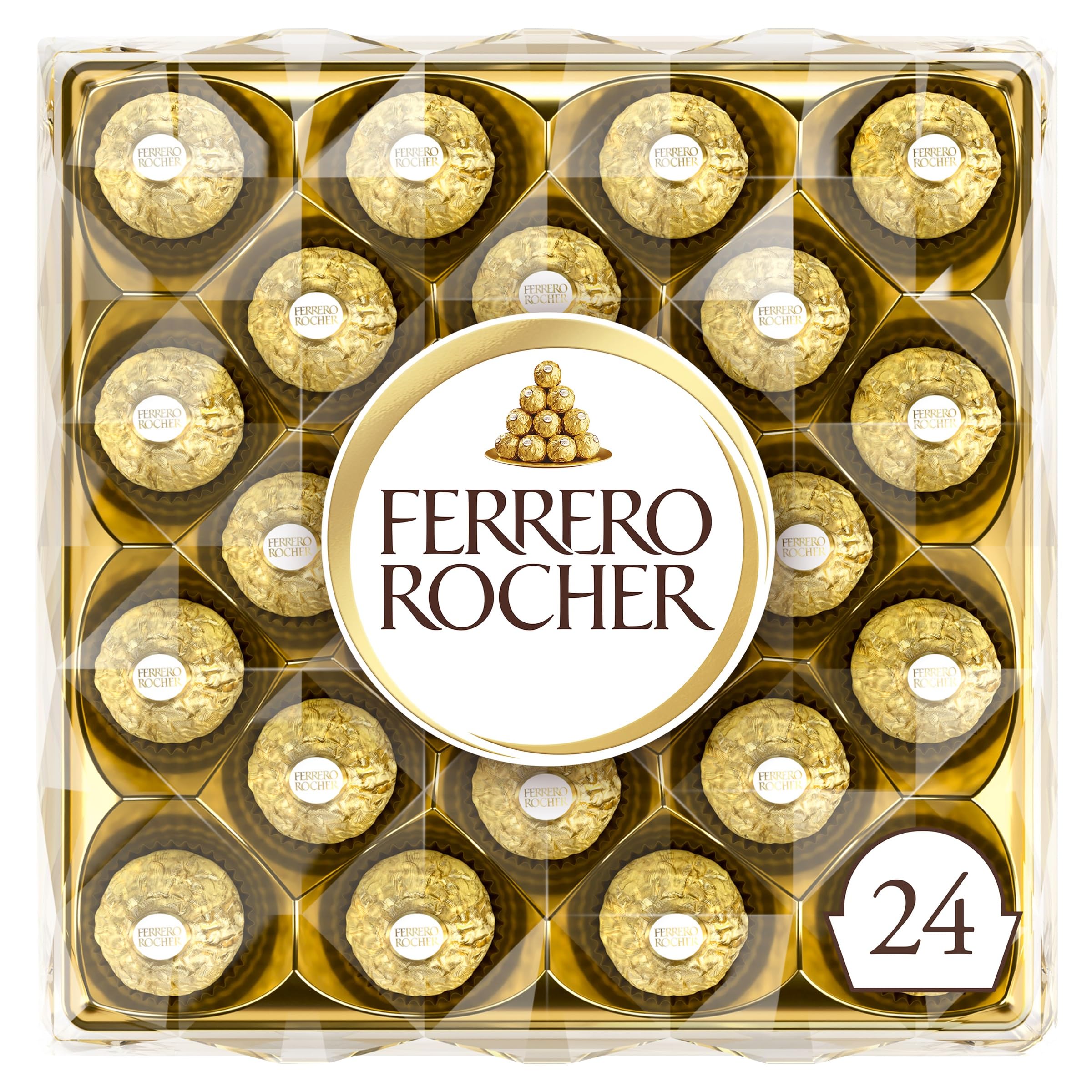 Ferrero Rocher 24-Piece Milk Chocolate Gift Box with Whole Hazelnut, 300g