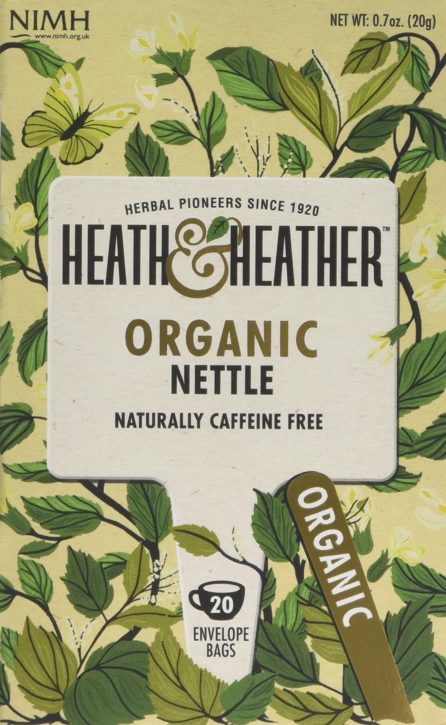 Heath & Heather Organic Nettle Teabags (Pack of 6, 120 Total) - Soil Association Certified Herbal Tea