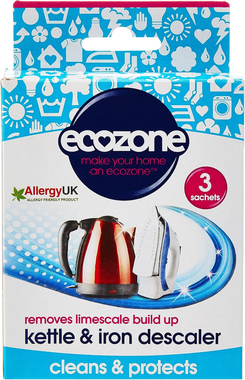 Ecozone Kettle & Iron Descaler - 3-Sachet Pack for Limescale Removal