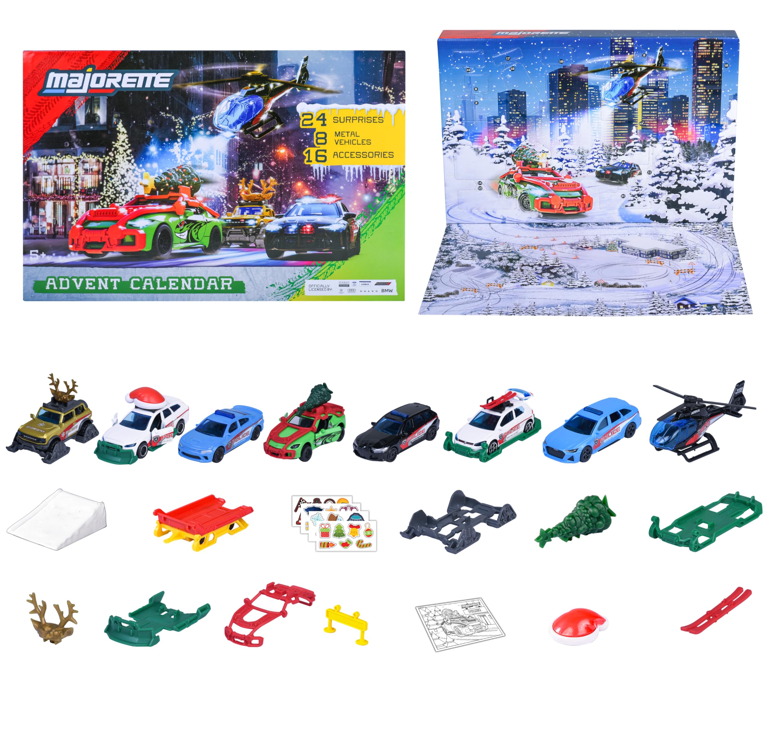 Majorette Vehicles Advent Calendar - 24-Day Holiday Playset with 8 Die-Cast Cars