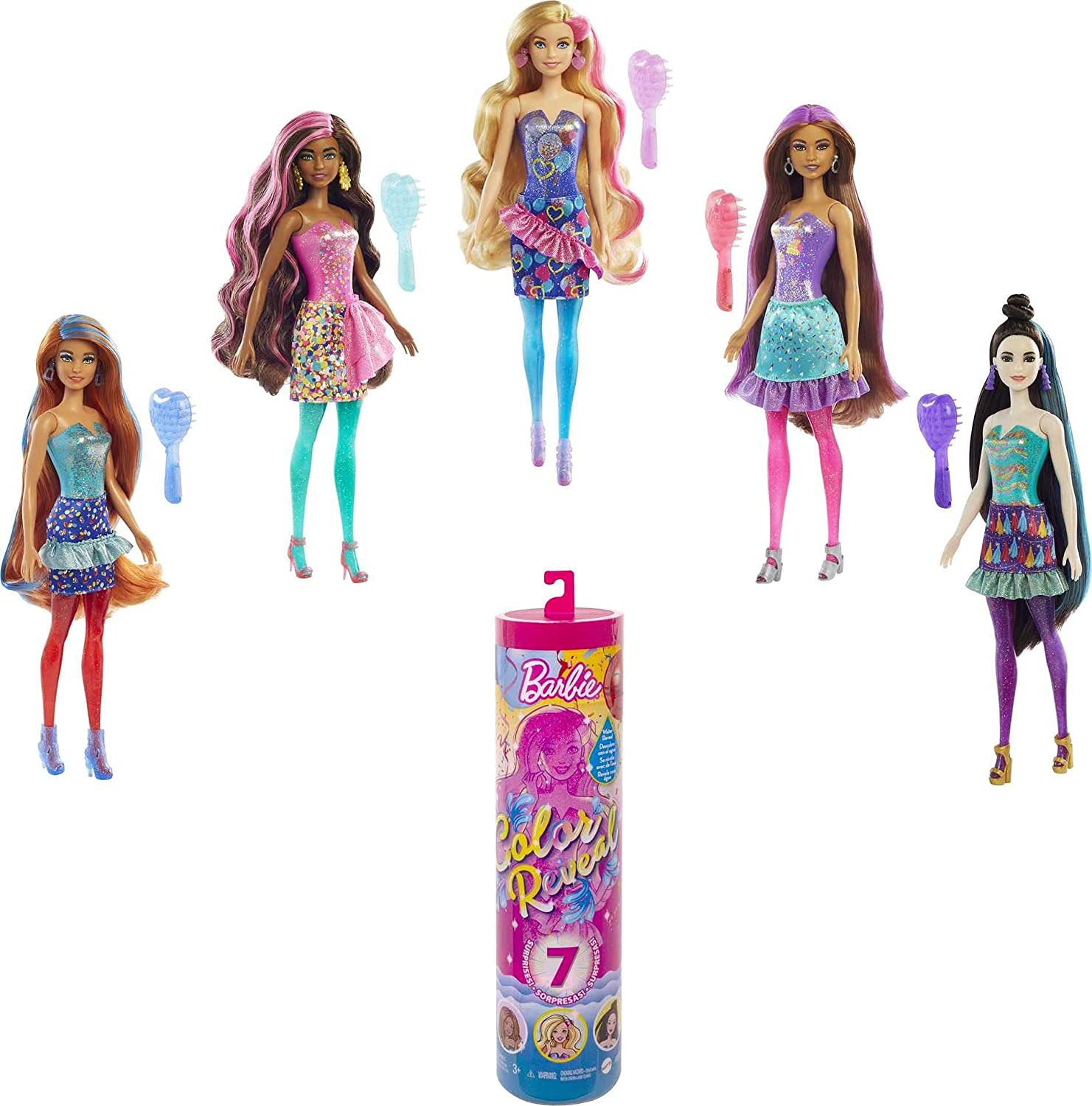 Barbie Color Reveal Puppe mit 7 Überraschungen: 4 Beutel enthalten Roc –  Yachew