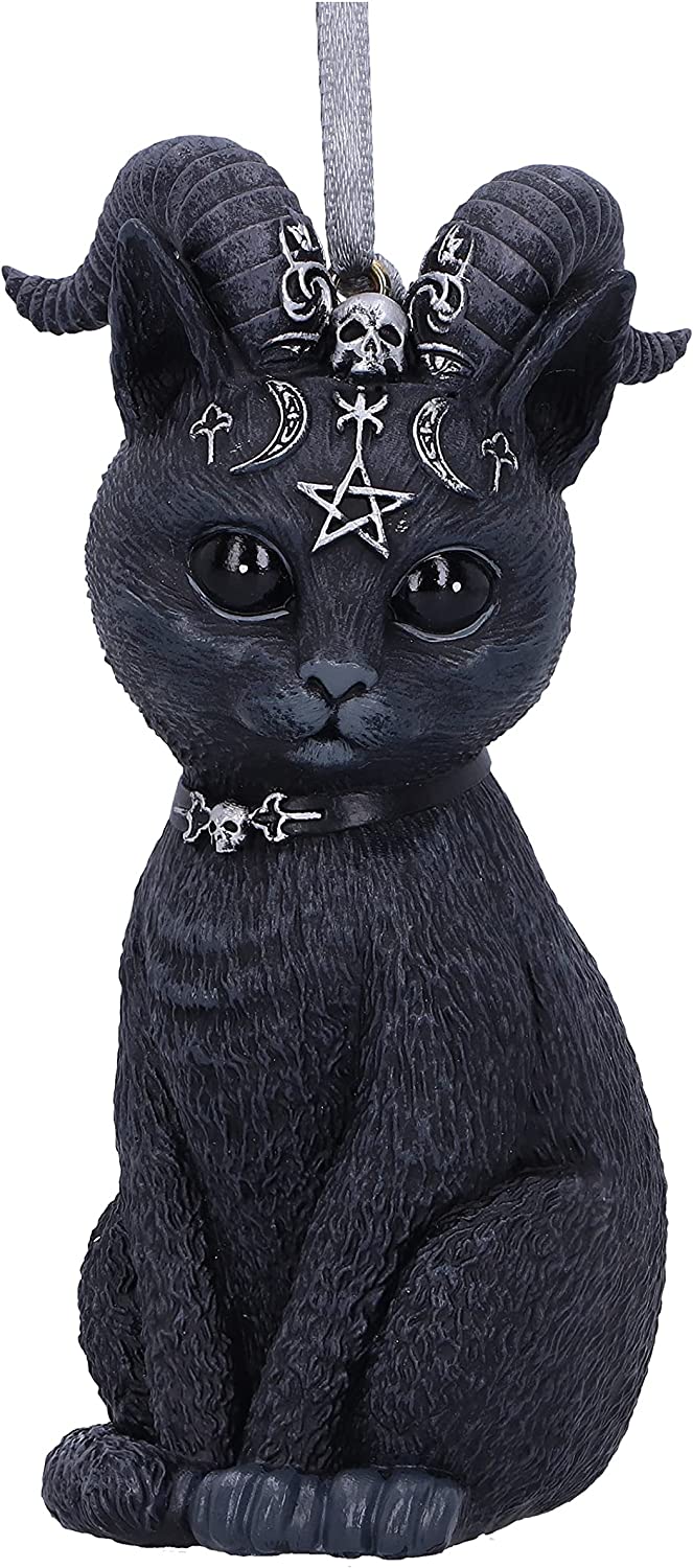Nemesis Now Pawzuph Horned Cat Hanging Ornament in Black Resin